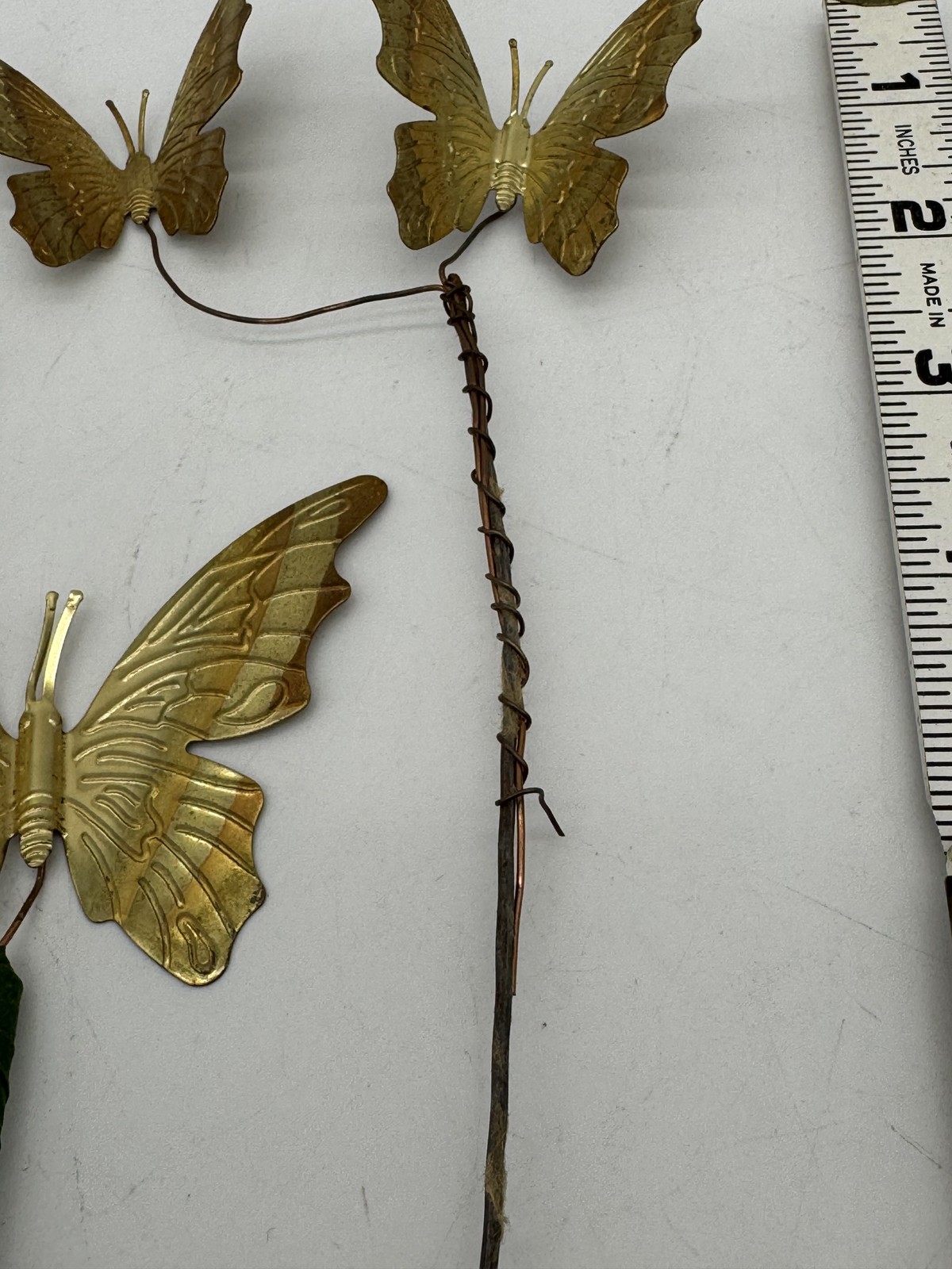Vintage Gold Metal Butterfly Picks Stems Floral Craft Decor Set of 3