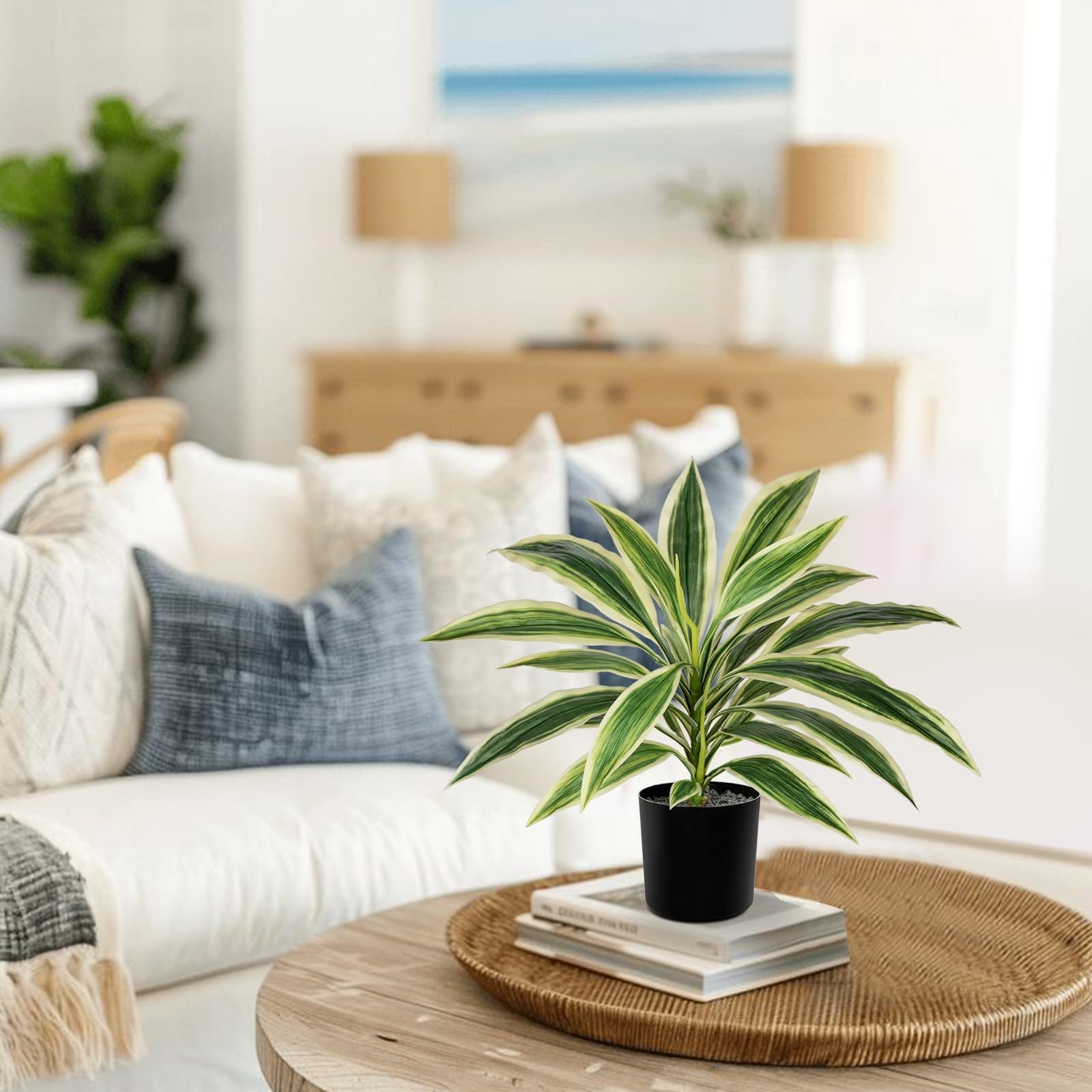 18 Inch Fake Potted Medium Artificial Dracaena Plant Indoor Black Pot Decor