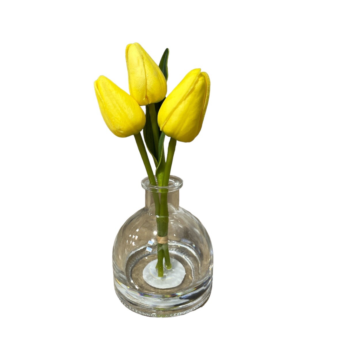 Faux Plant 5” Yellow Tulips in Glass Vase