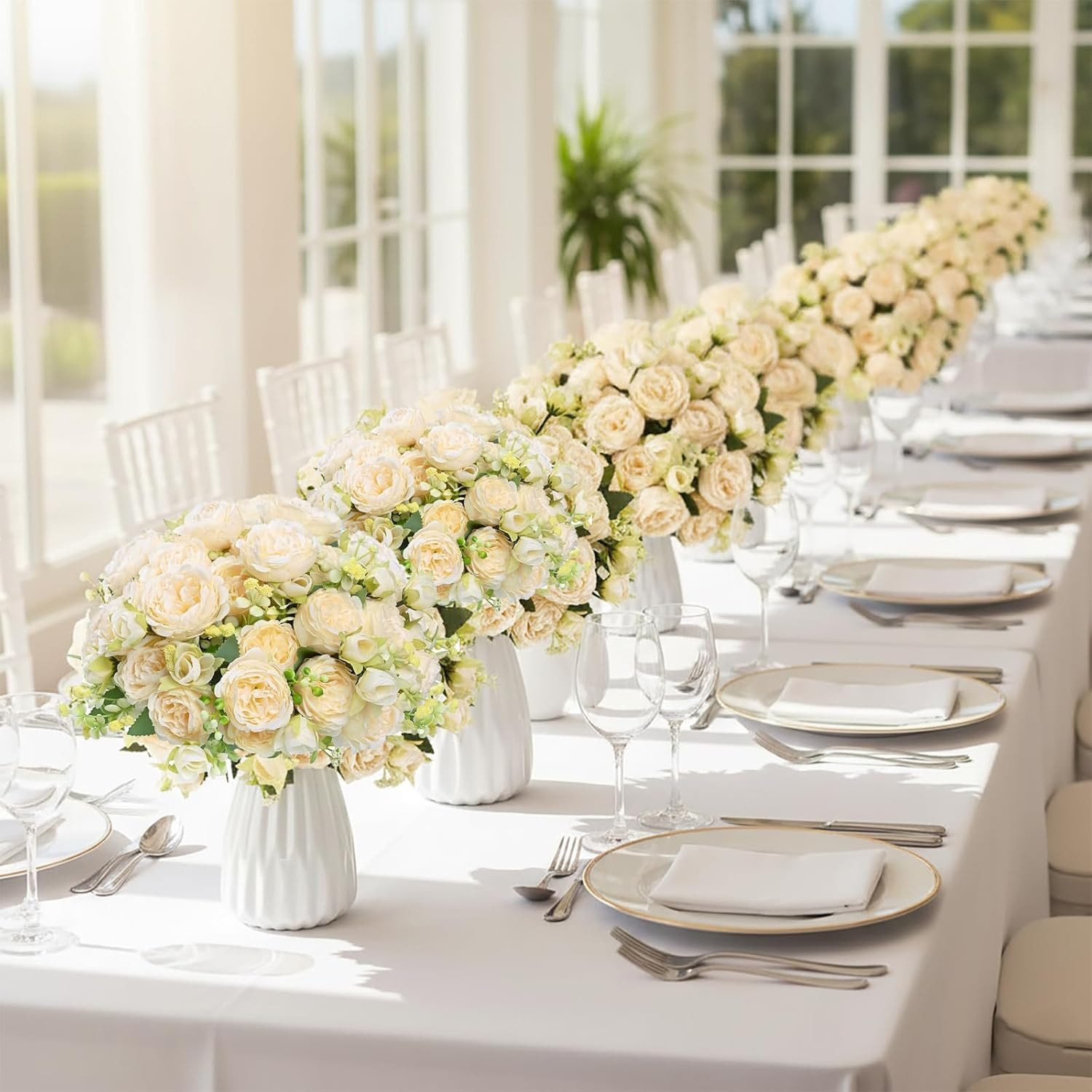 24 Bundles White Peonies Silk Flowers for Home, Weddings & DIY Arrangements