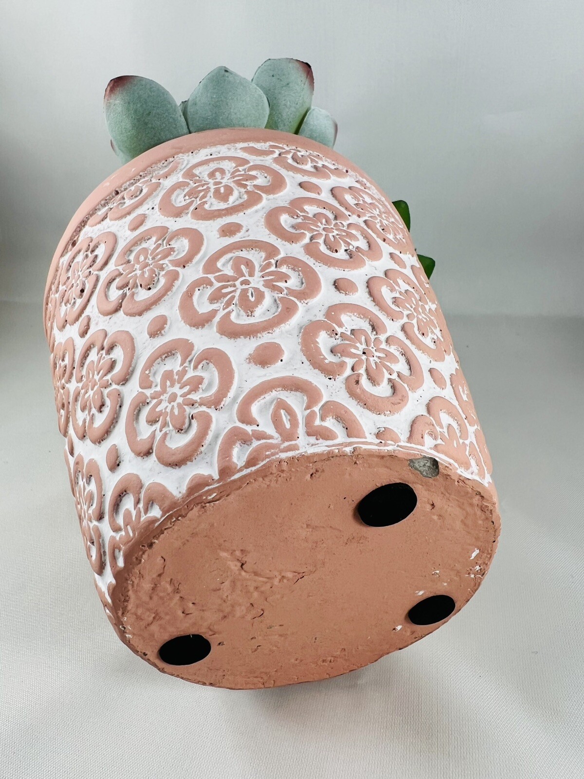 Artificial Succulents in Clay Embossed Pot, 6.5″ tall