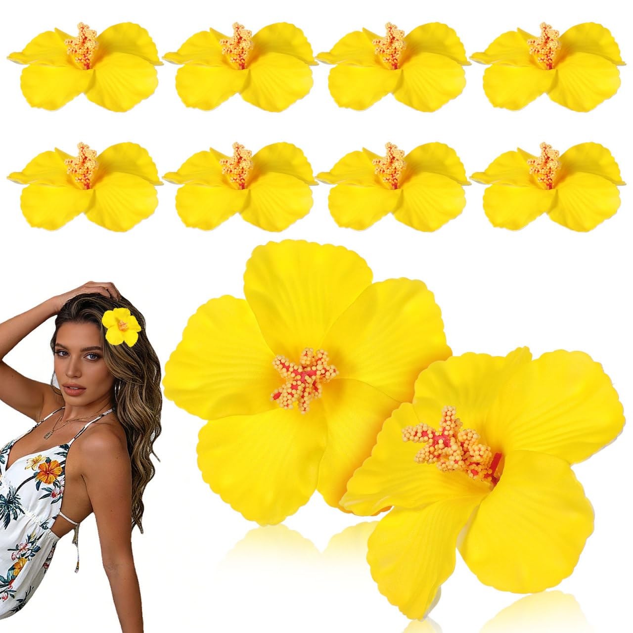 10 Pcs Artificial Hibiscus Flowers Hawaii Luau Party Decorations Tropical Dec…