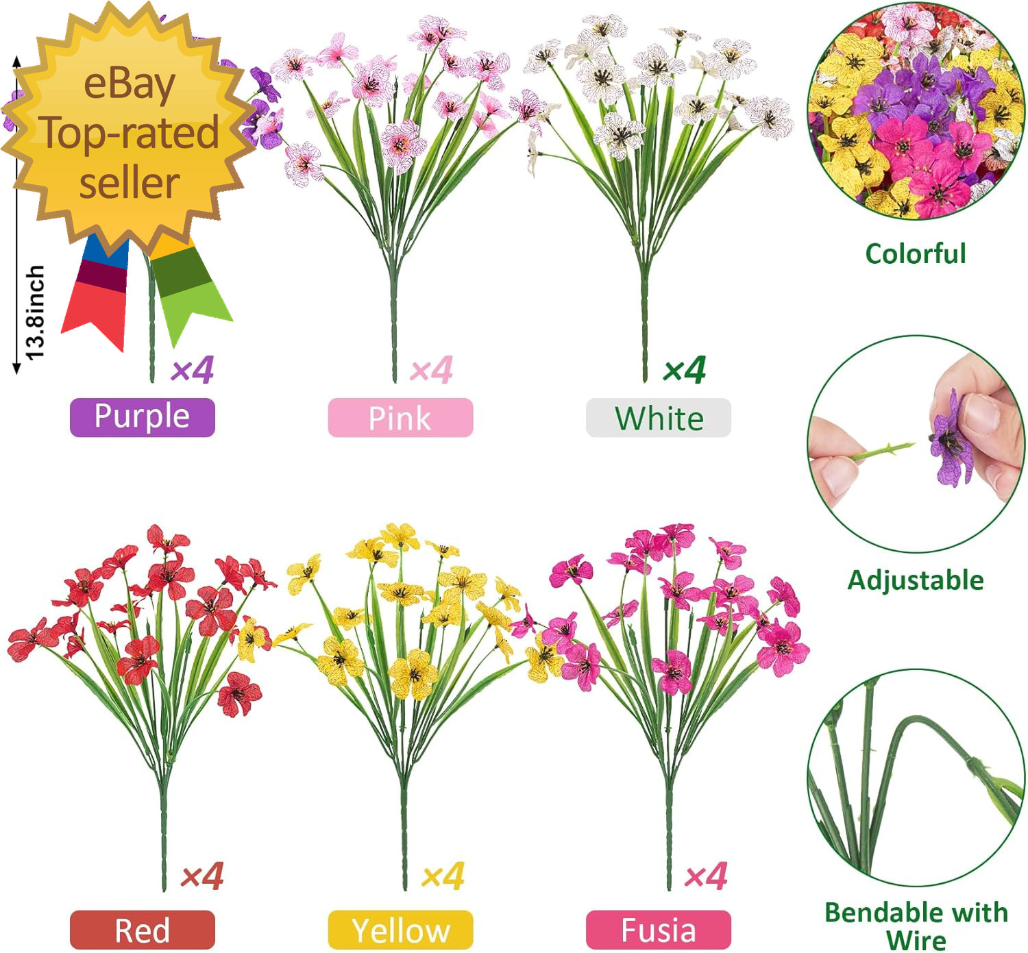 24 Bundles Artificial Flowers for Outdoors UV Resistant Silk Fake Flowers Faux P
