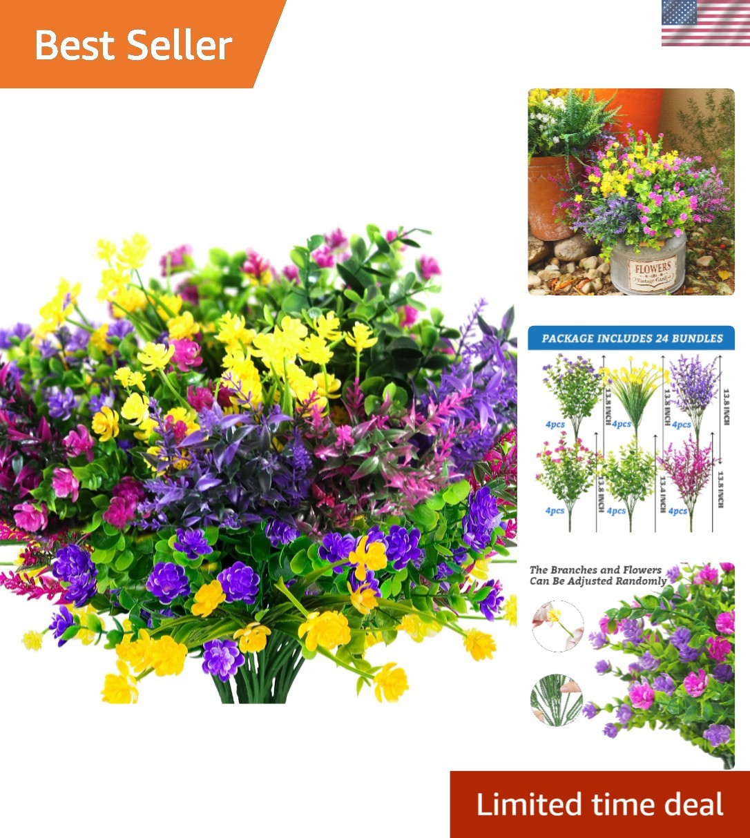 Beautiful Eco-Friendly Artificial Flower Set – 24 Pieces for Any Season Outdoor