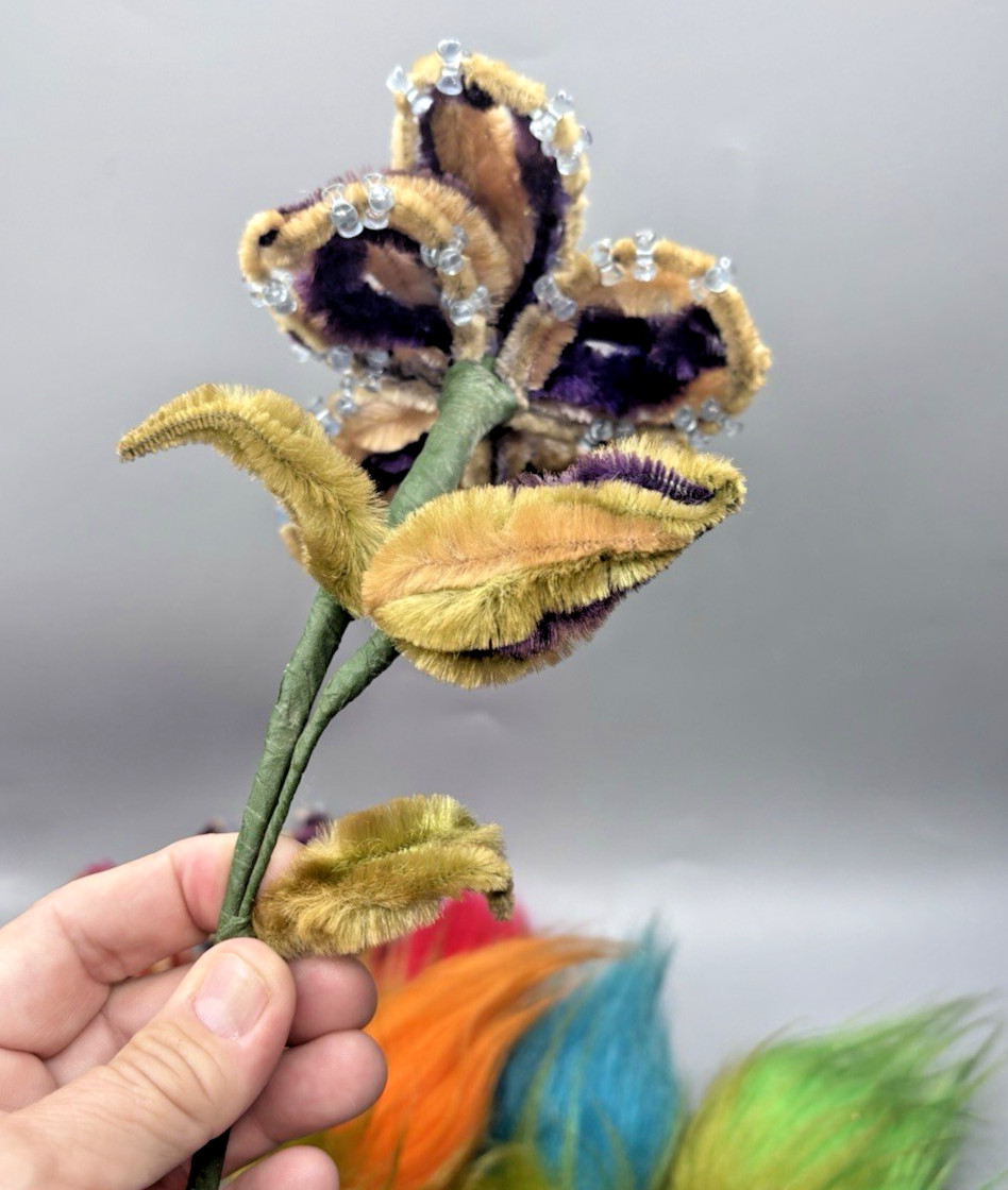 Vintage Handmade Flower Bouquet Beads Pipe Cleaner Troll Hair Whimsical Fantasy