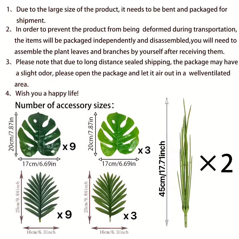 Durable 2pc 24 Leaves Artificial Palm Plants And Faux Monstera Home Office Decor