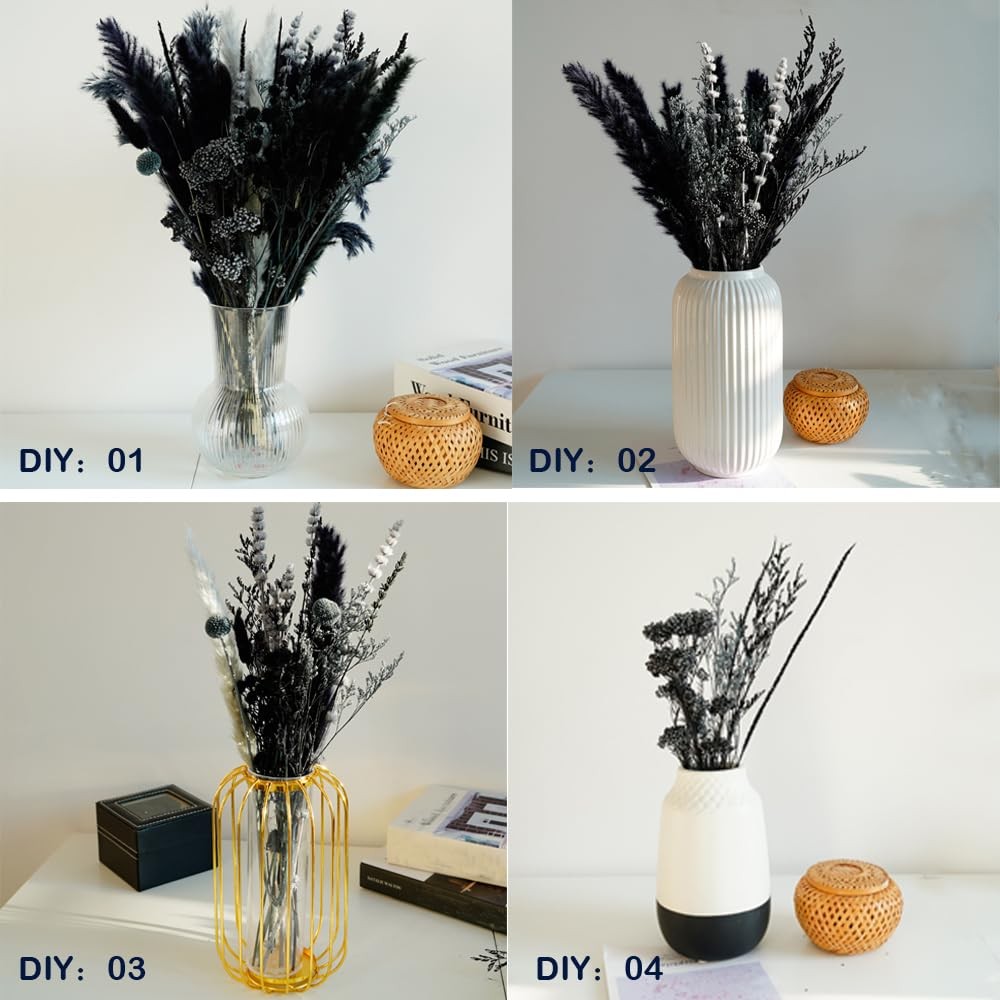 Dried Pampas Grass Bouquet 17″ Black Grey Bohemian Wedding Home Decor DIY