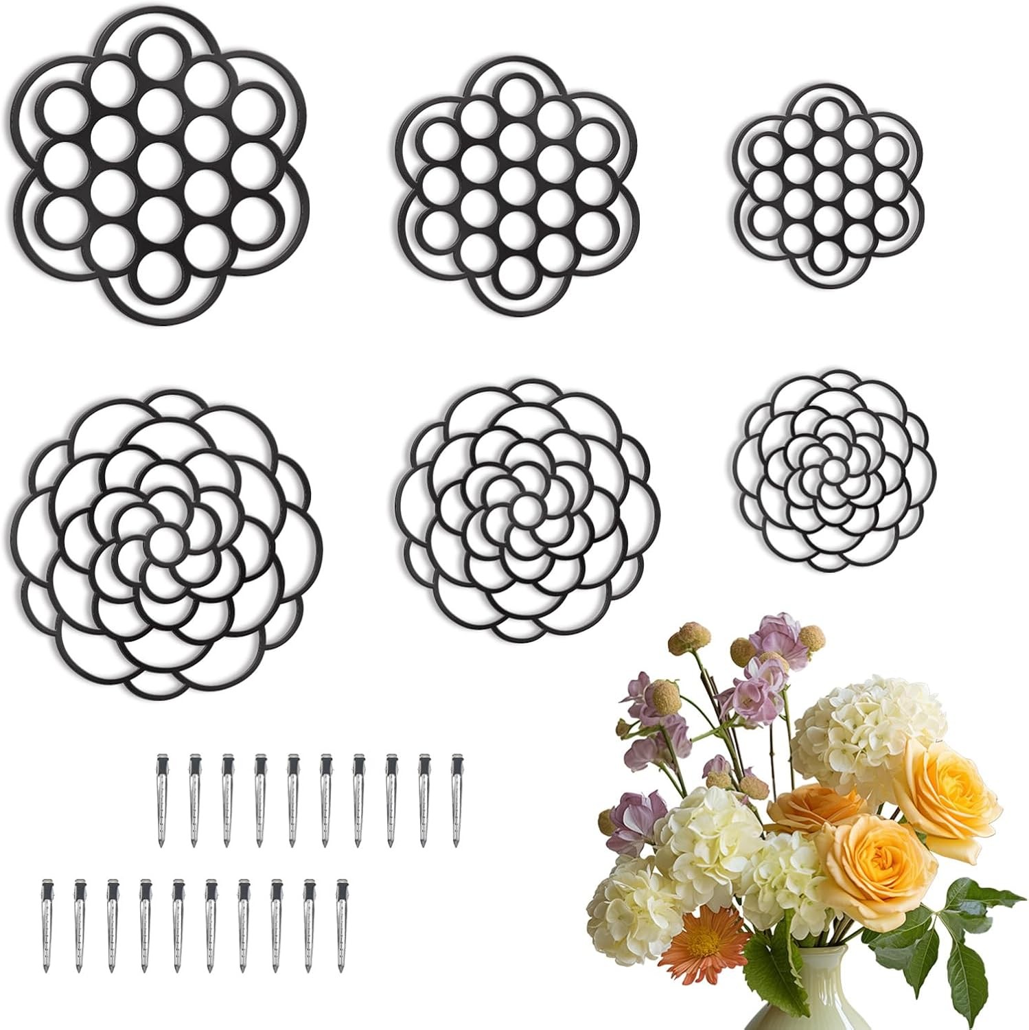 6Pcs Flower Arrangement Holder,Metal Floral Grid Used Vase Flower Arrangement