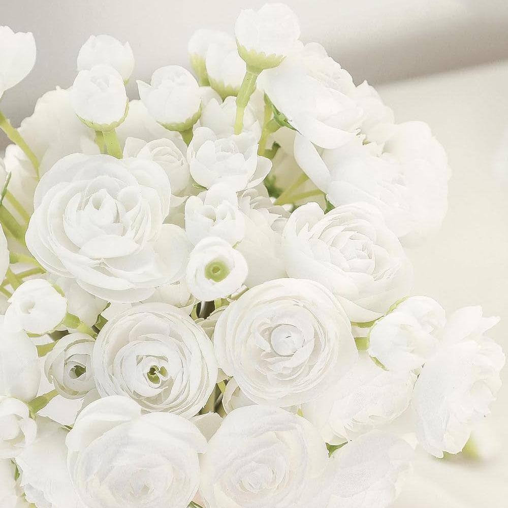 11 In. White Indoor Artificial Ranunculus Flower, 18-Pieces