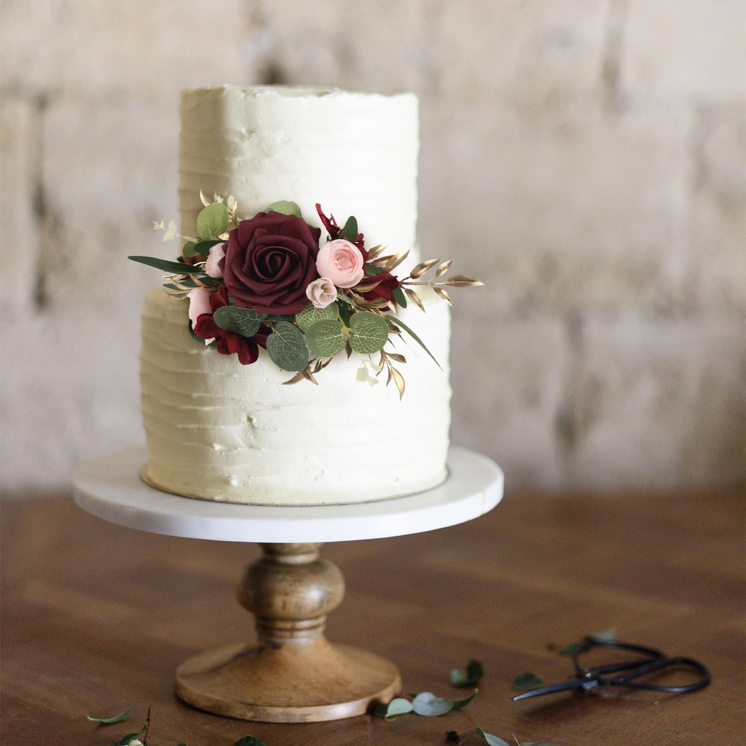 Premade Burgundy Flowers Cake Toppers Wedding Birthday Baby Shower Decor 3 PCS