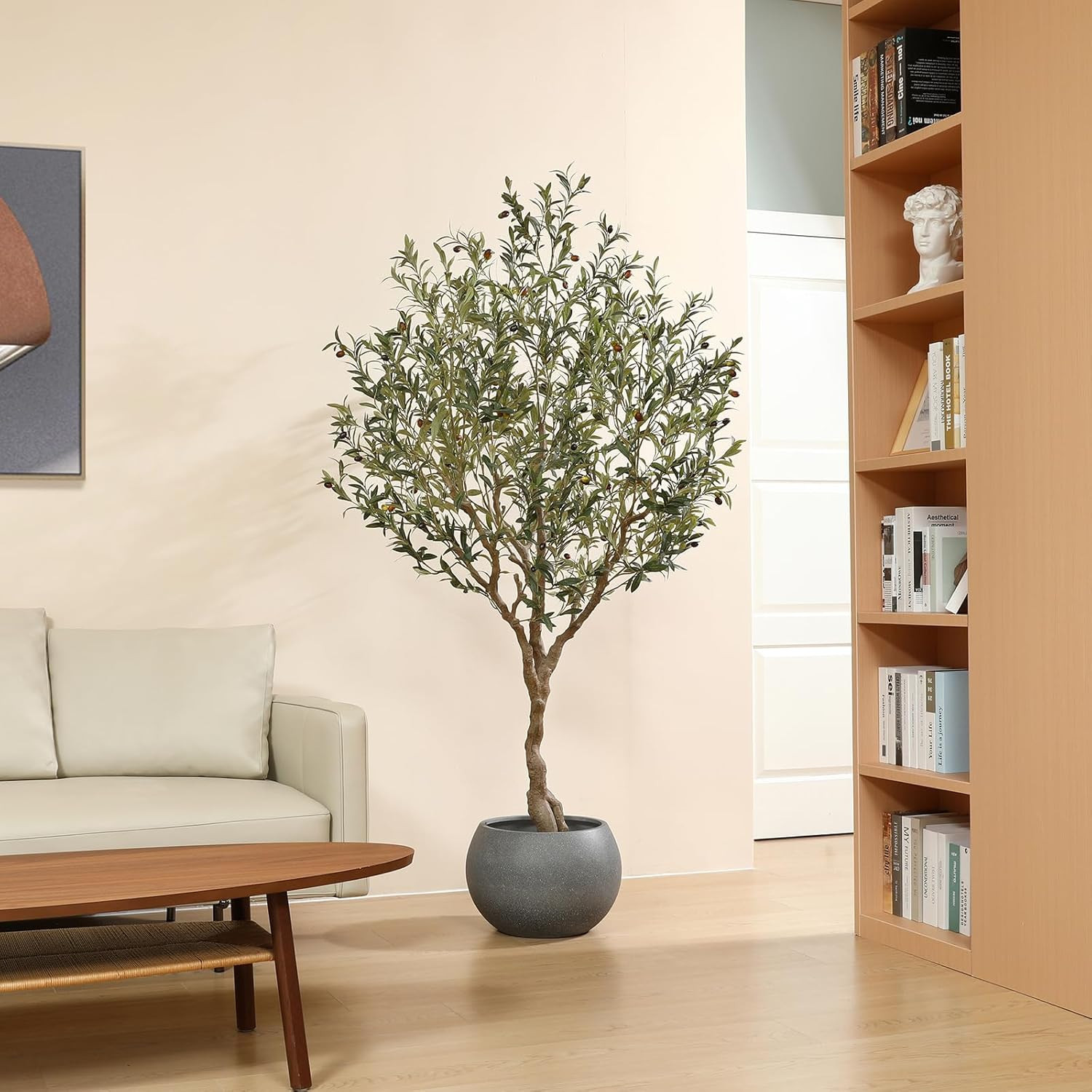 Olive Trees Artificial Indoor,7Ft Tall Fake Tree in Black Pot | Faux Olive Tree
