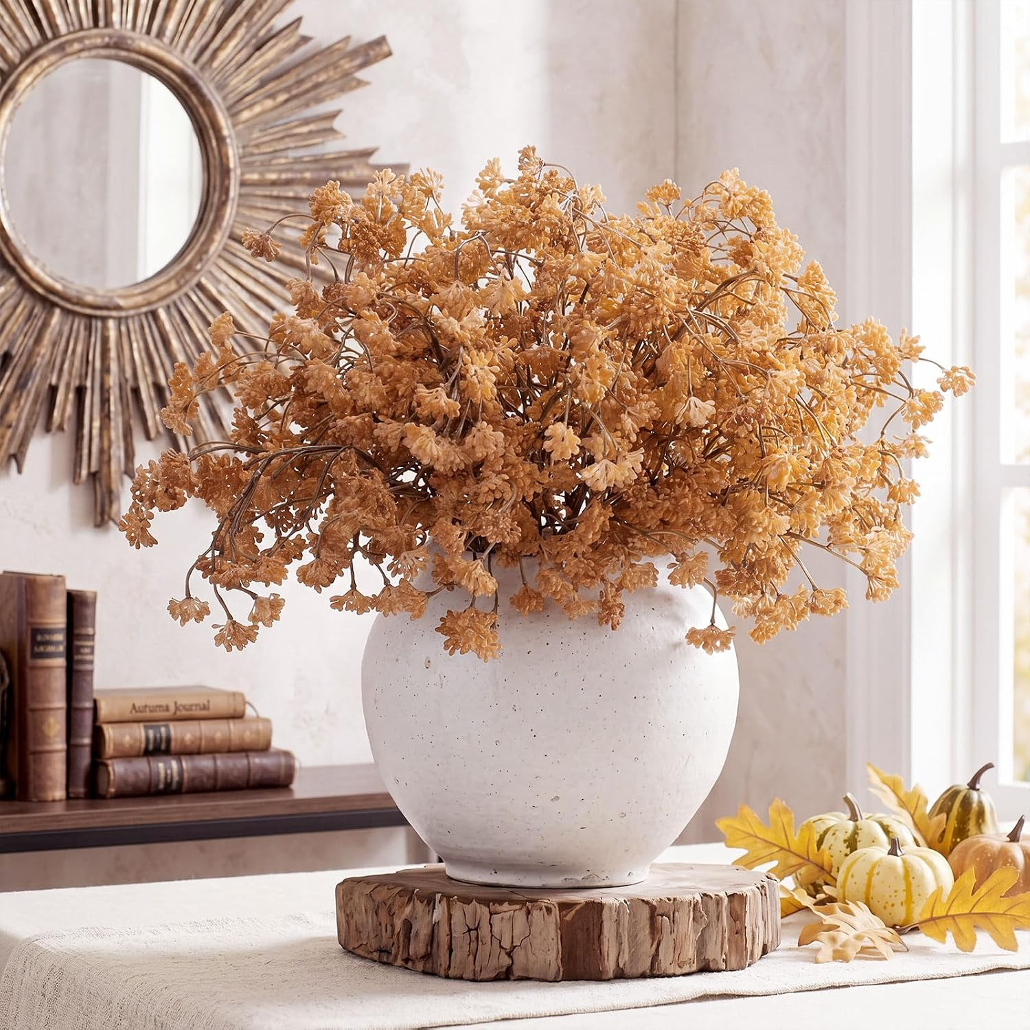Beige Faux Berry Stems – 6 Pcs Realistic Sedum Picks for Fall Decor