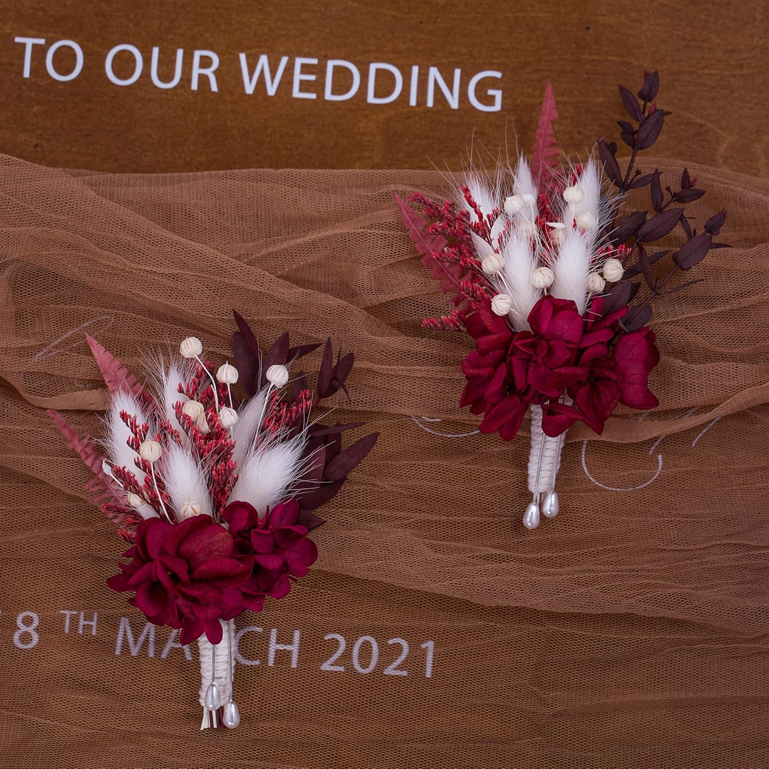 Dried Flowers Boutonniere 2 Piece Set Groom Best Man Wedding Boutonniere Boho Ru