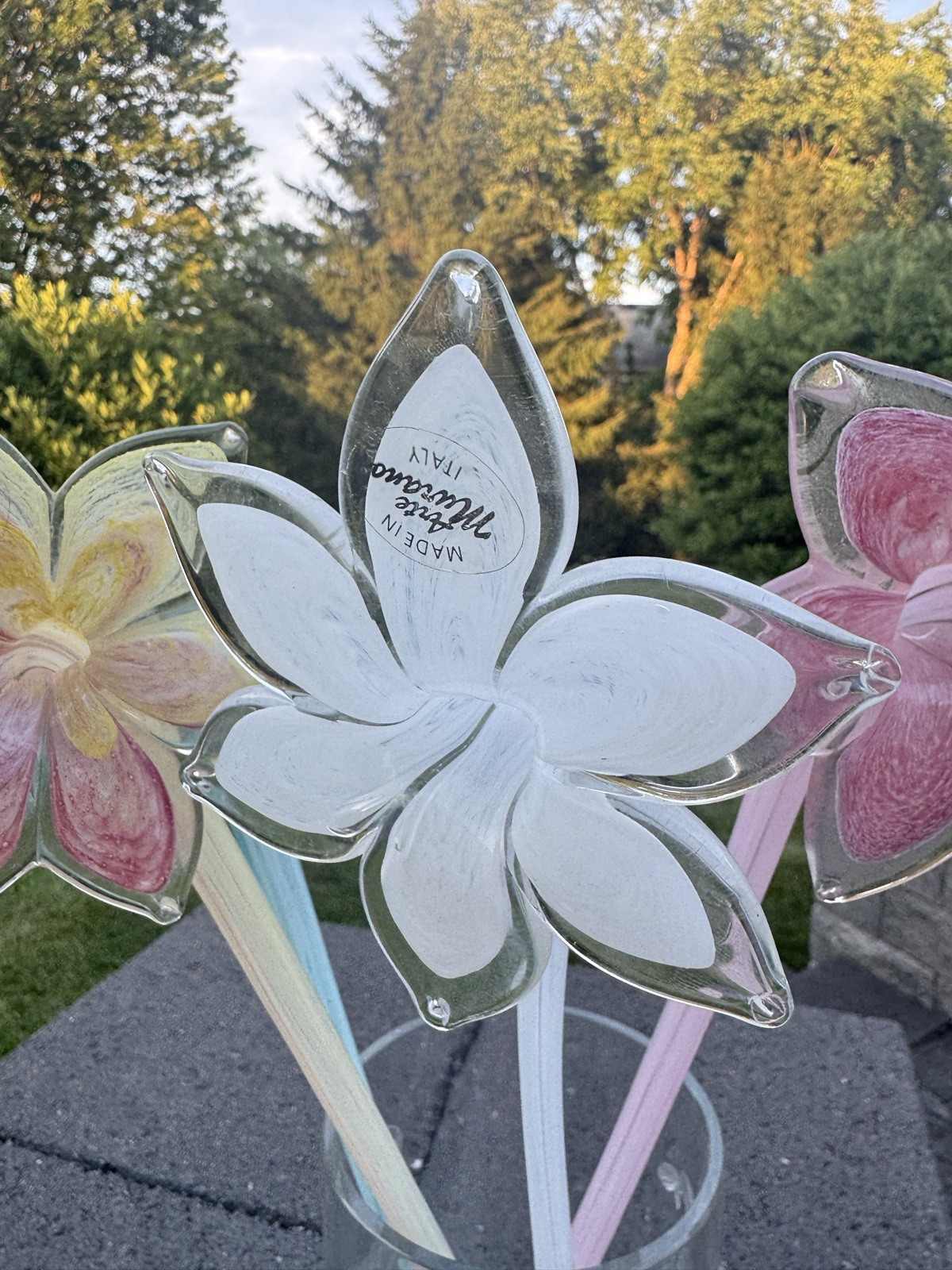 Arte Murano Italy Art Glass Flower Stems Hand Blown White Pink Blue 17.5″~4 Pc