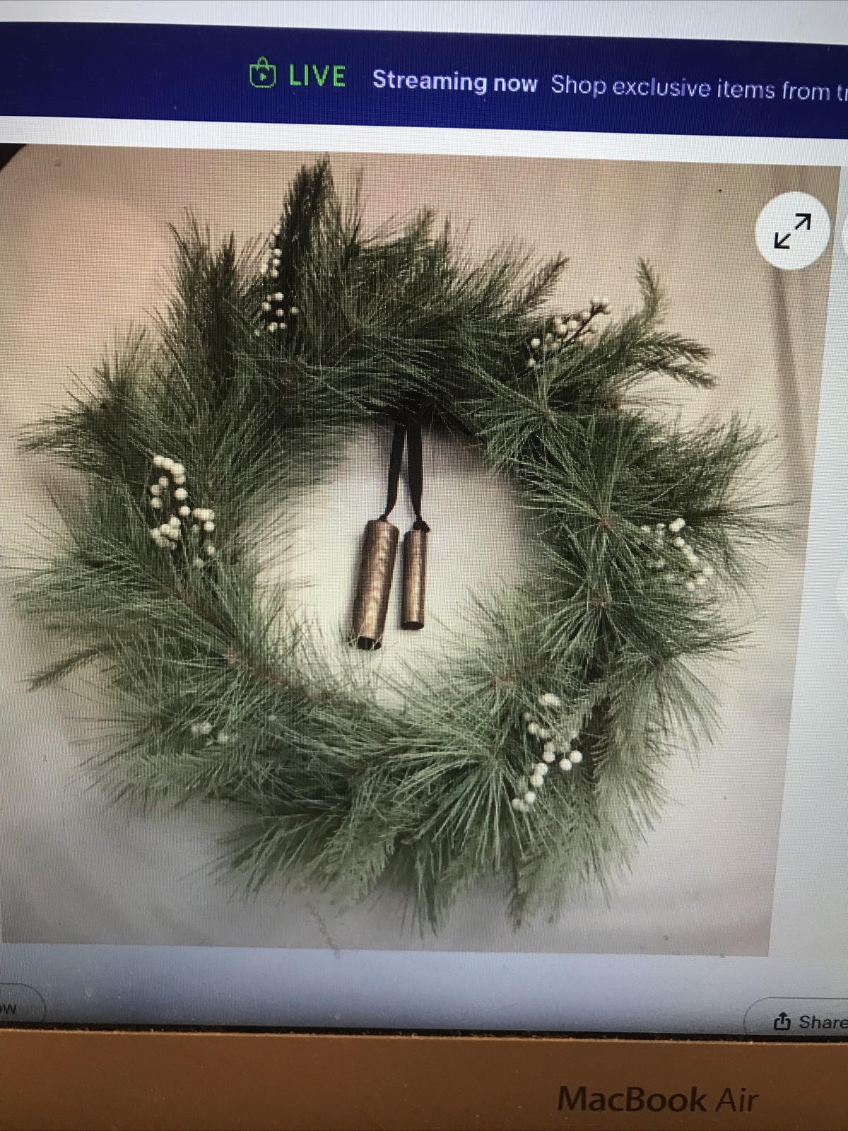 Set/2 -26″ Pine & Snowberry Christmas wreath bell ornaments Hearth & Hand NEW