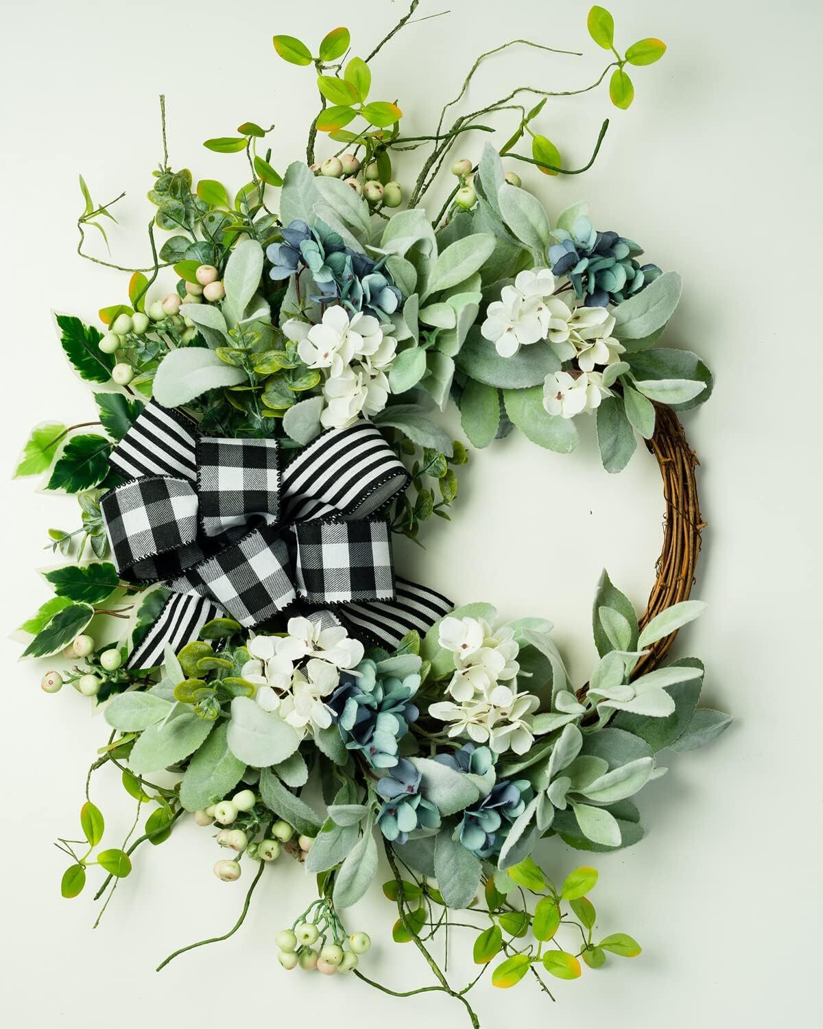 For a year-round wreath on your front door, 20-inch green lamb’s ear wreath