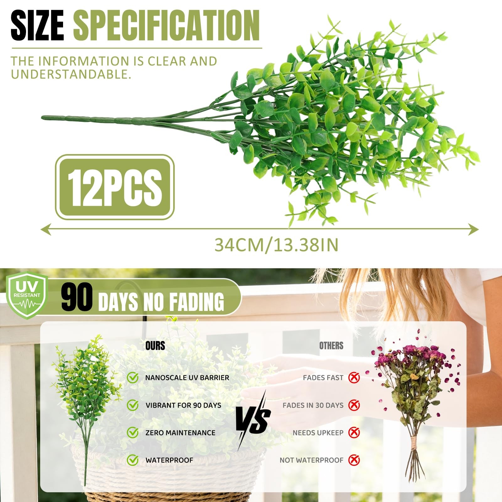 12 Pcs Artificial Greenery for Outdoors UV Resistant & Non-Fading Fake Bushes…