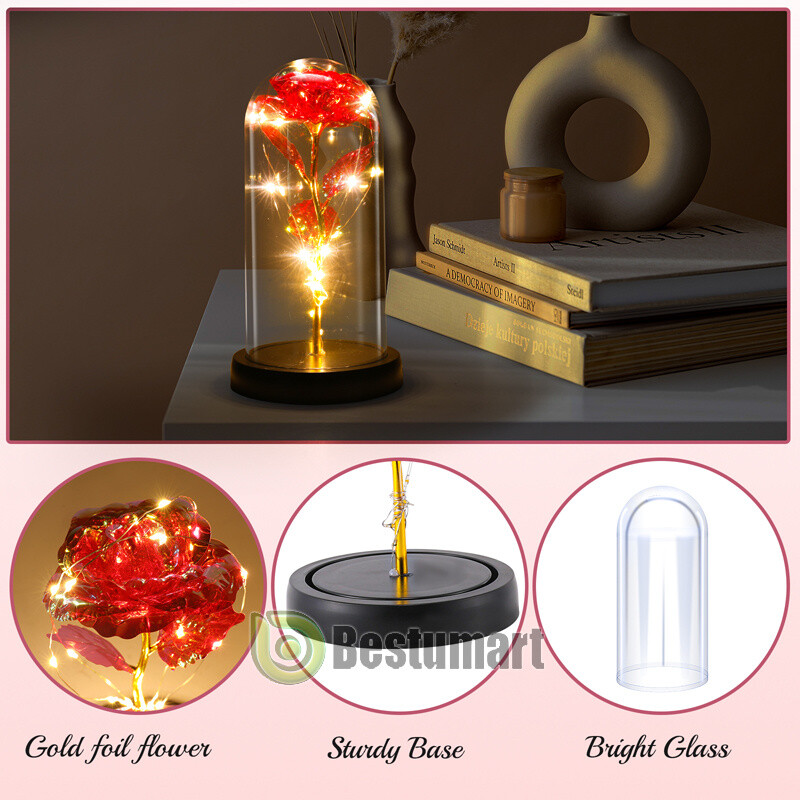 Eternal Forever Galaxy Rose Flower In Glass Dome LED Light Valentine’s Day Gift