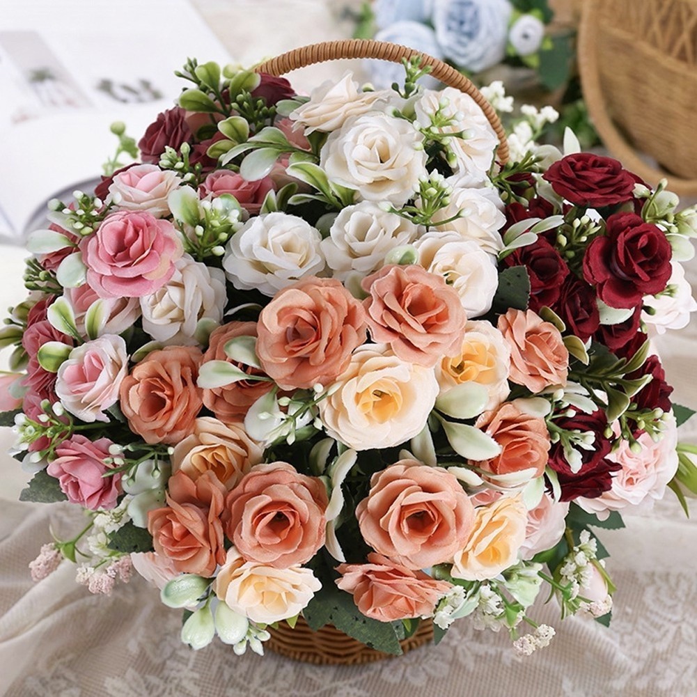 Faux Rose Bouquet with 15 Plastic Blooms for Bridal Use or Interior Decoration