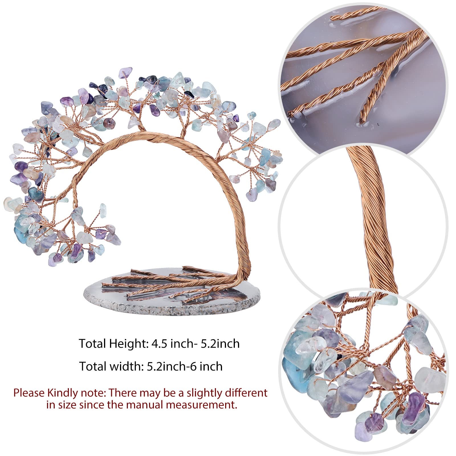 Natural Fluorite Crystal Money Tree Agate Slice Base Feng Shui Bonsai Crystal…