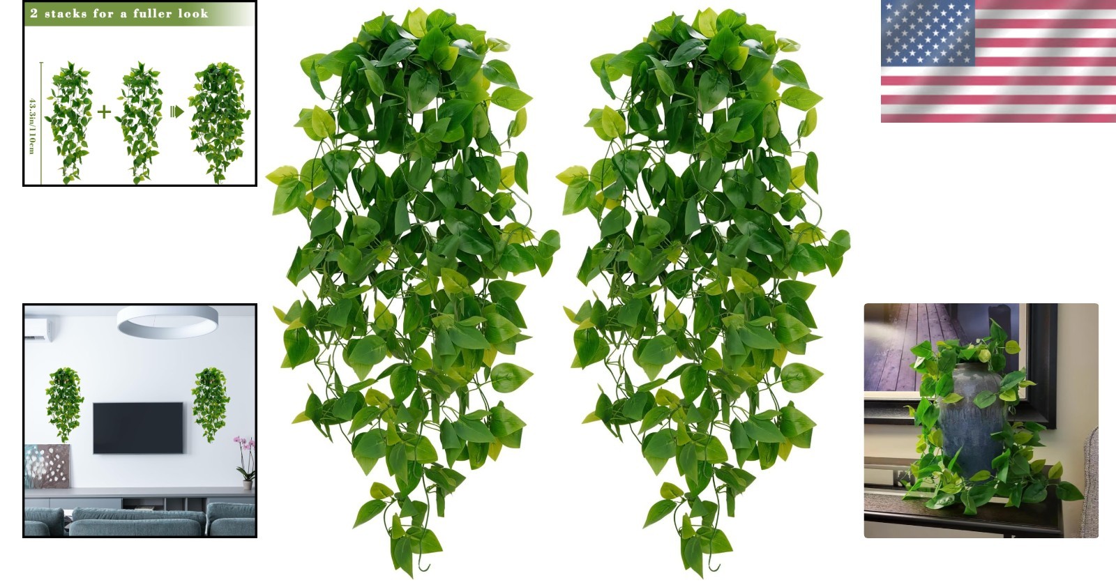 2 Pcs Lifelike Pothos Vines – Realistic Artificial Hanging Plants for All Spaces