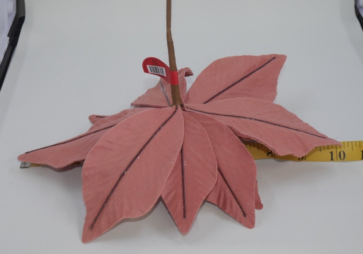 Jumbo Pink Poinsettia Velvet Touch Gold Sparkle Holiday Christmas Picks 2pc LOT