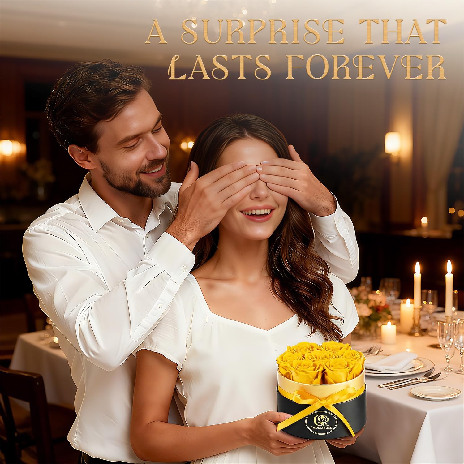 7 PCS Preserved Yellow Roses Box Forever Flowers Gift Women Mom Grandma Wife