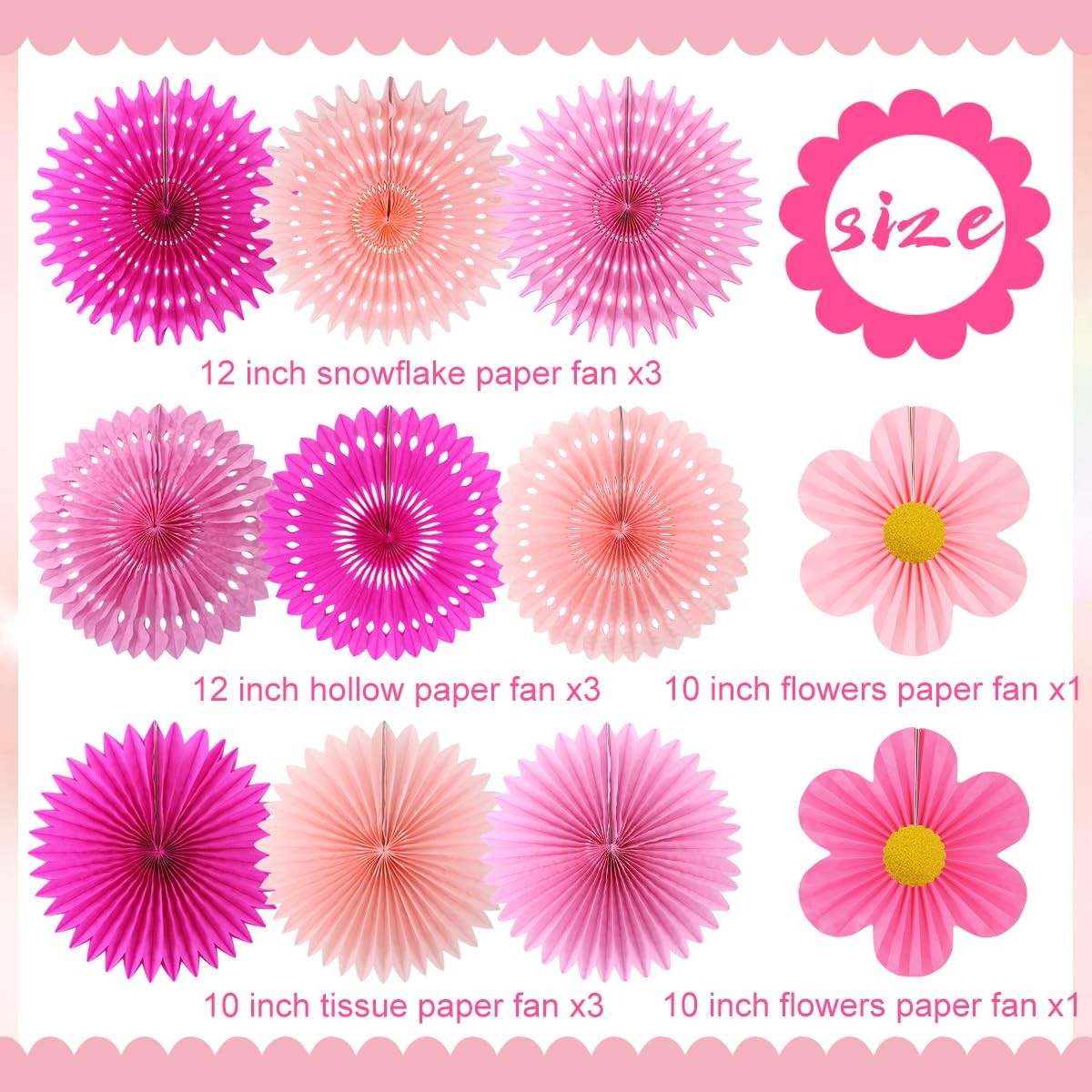 11 PCS Paper Fans Party Decorations Flowers For Wall Floral Backdrop Pink