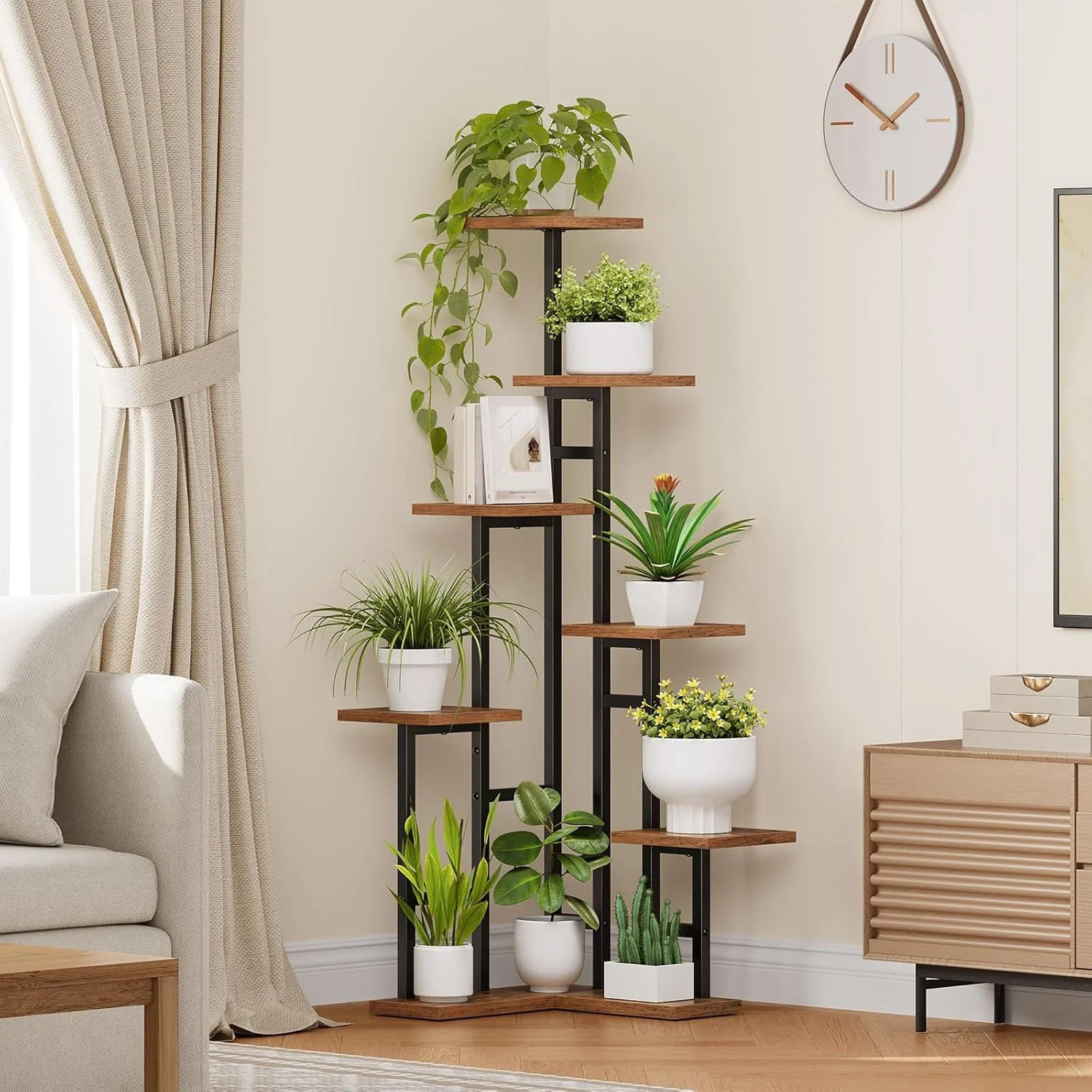 HOOBRO Corner Plant Stand Indoor, 7-Tier Plant Shelf for Multiple Indoor Plants,