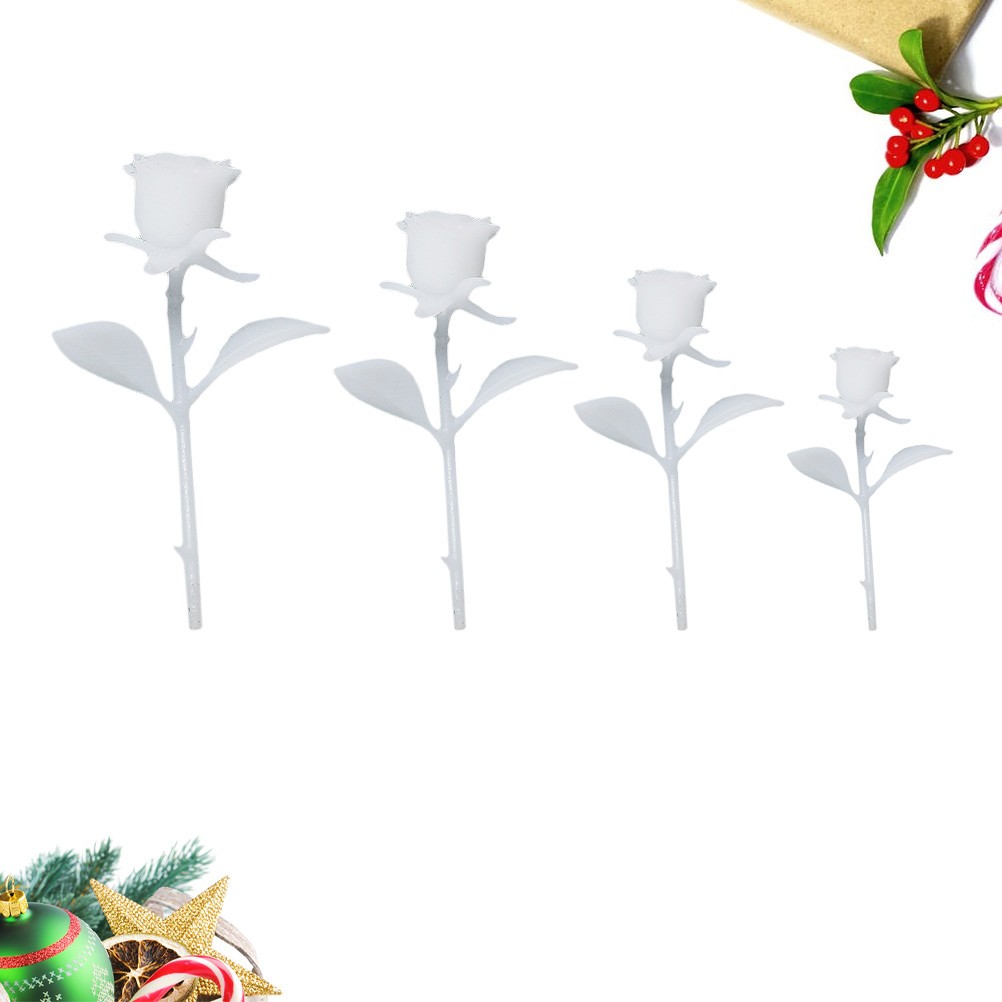 4PCS DIY Handmade 3D Rose Ornament Mini Rose Model Crystal Glue (White)
