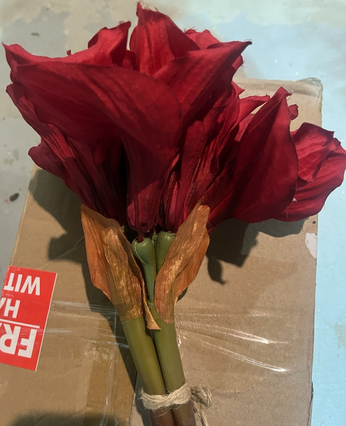 Pottery Barn Faux Amaryllis Bundle Christmas 12″ H red New