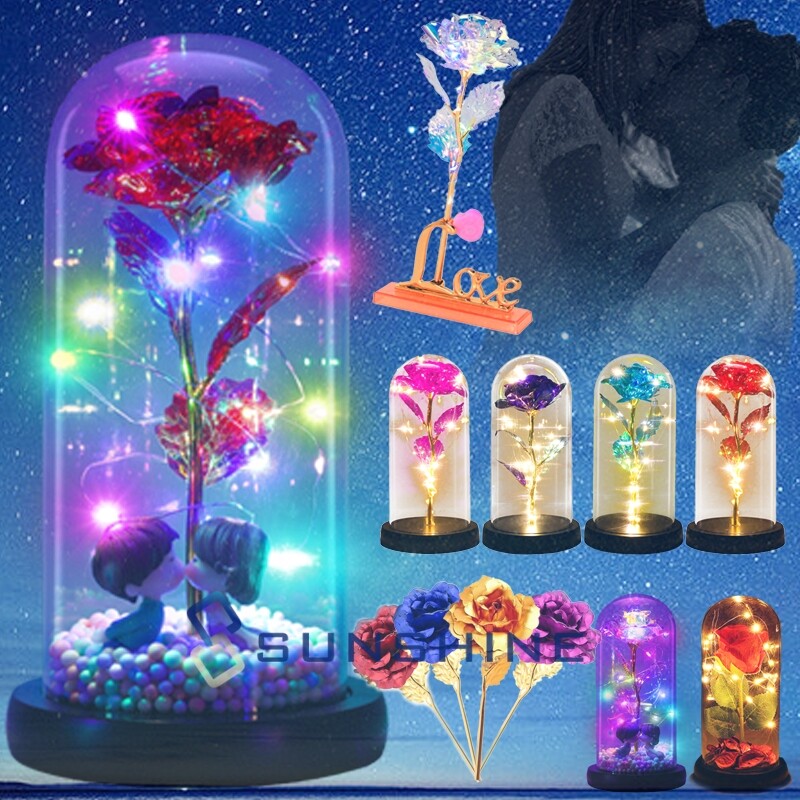 Gold Plated 24k Dipped Rose Flower In Glass Dome Romantic Gift Love For Mom Girl