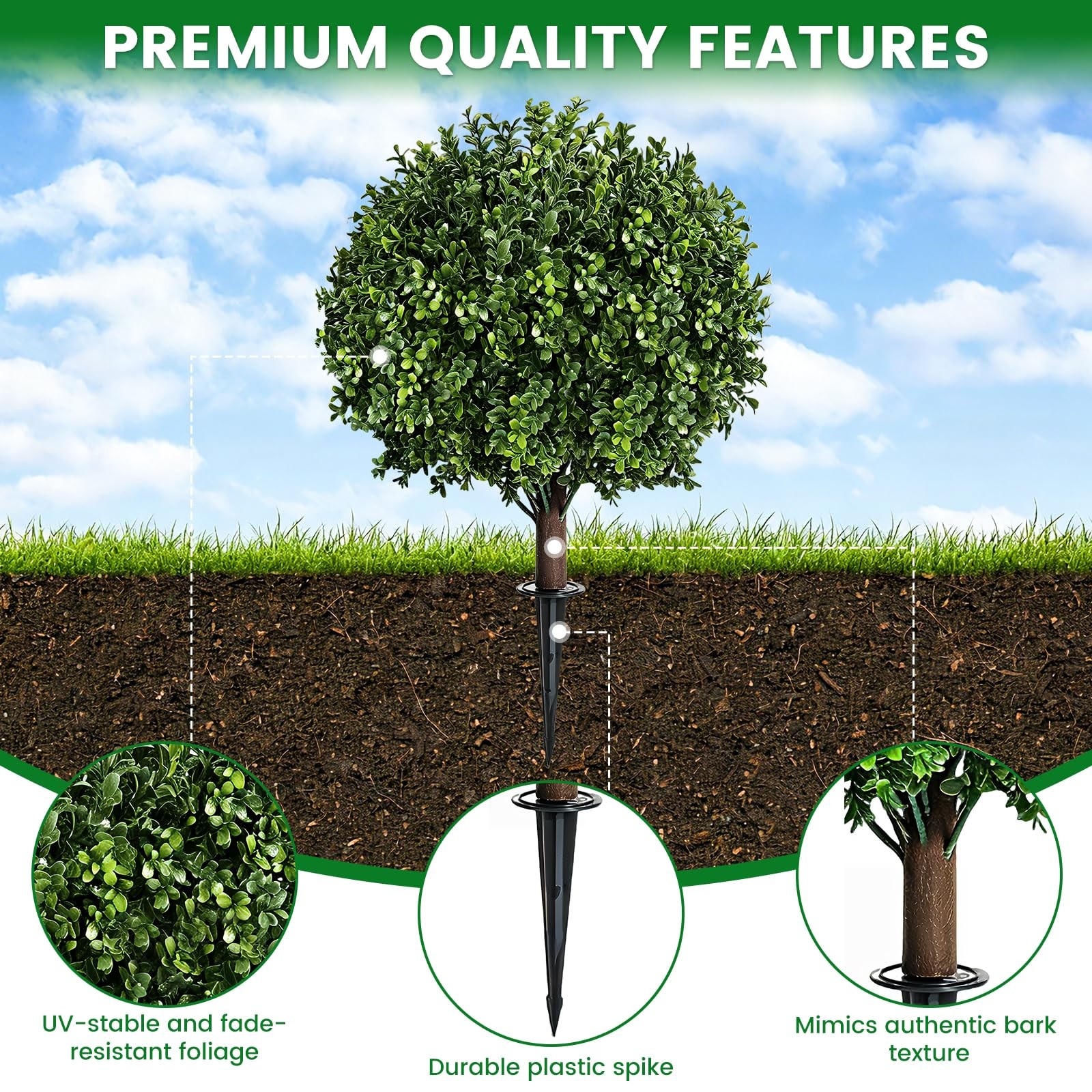 LRTCG Artificial Boxwood Topiary Ball Tree, UV Resistant Outdoor Faux Bushes …