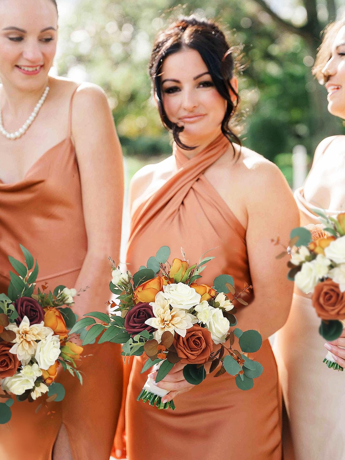Burnt Orange Fall Wedding Bouquets Bridesmaids Terracotta Silk Flowers