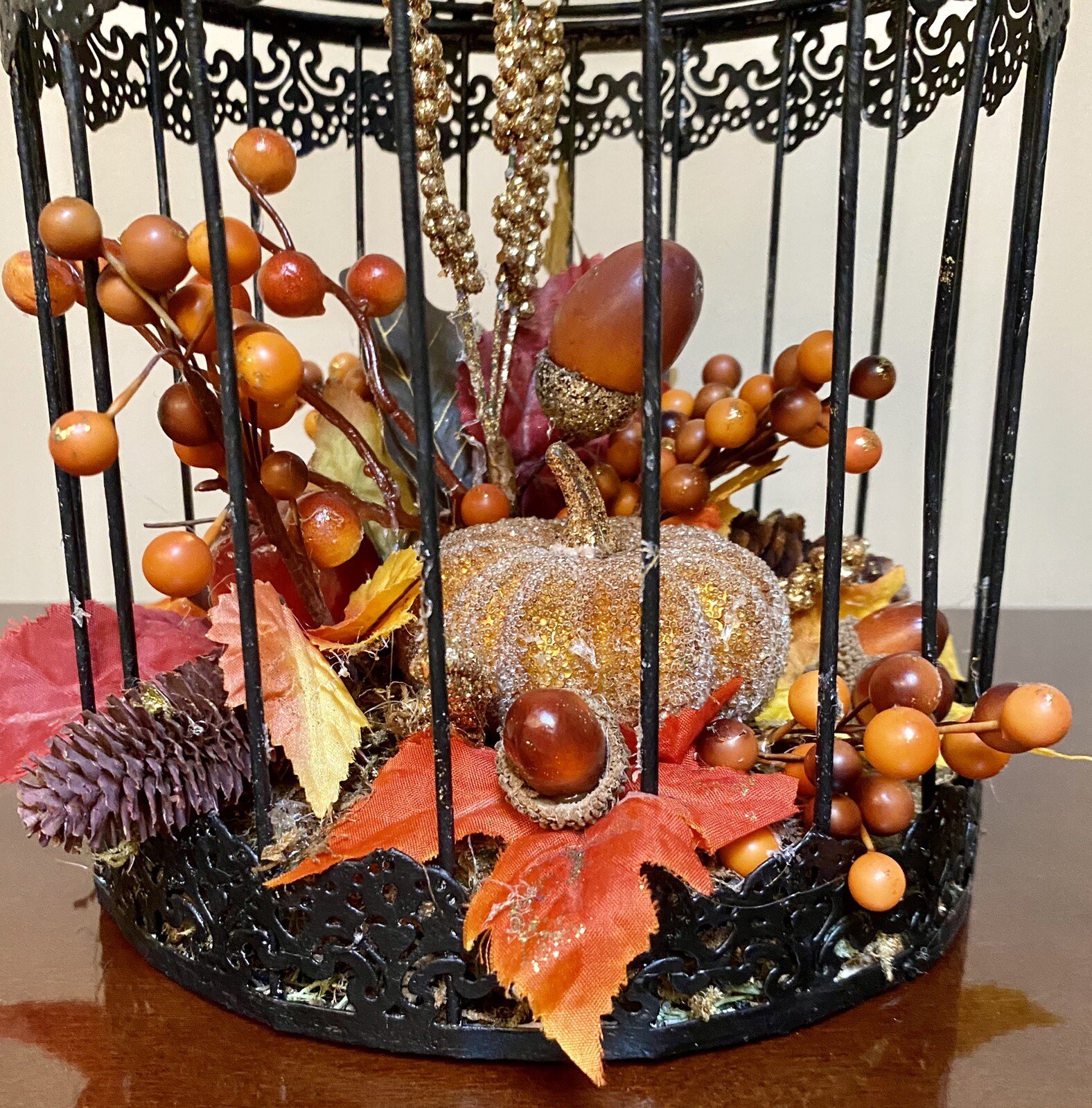 Vintage Halloween Birdcage with Glittery Gold Accents