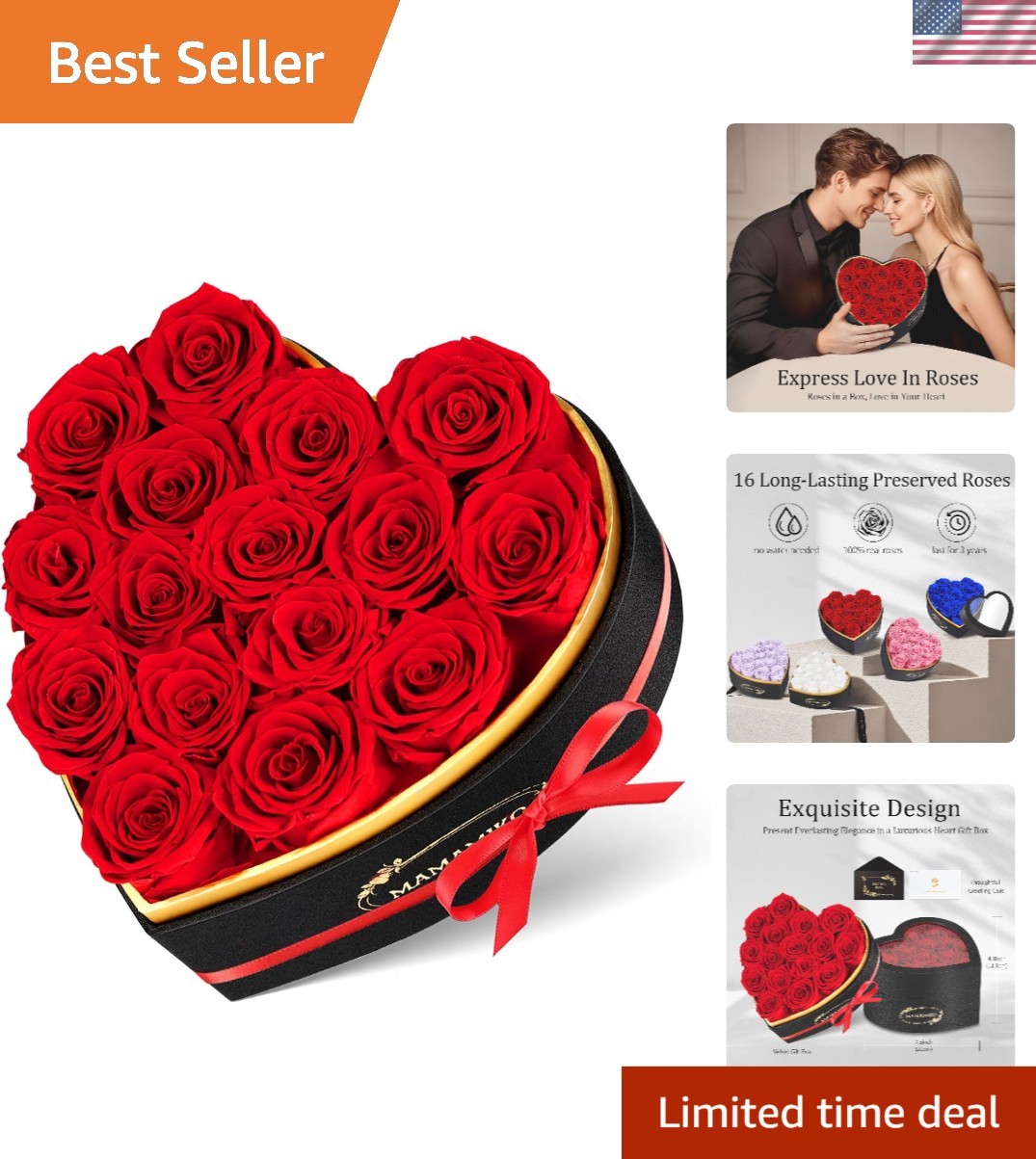 16 Preserved Roses in Heart Shape Gift Box for Her – Forever Flowers for Deli…