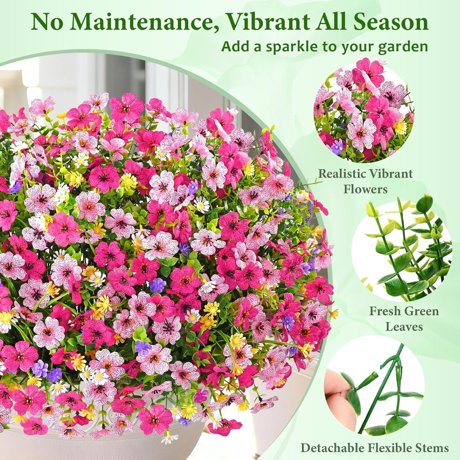 Artificial Outdoor Flowers 12 Bundles UV Resistant Porch Garden Decor