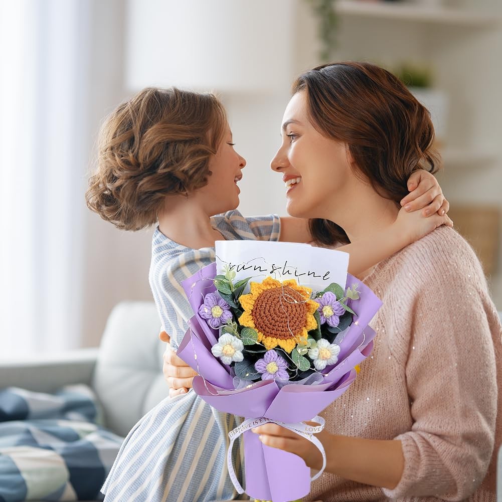 Crochet Flower Sunflower Bouquet – Handmade Artificial Flower for Festival We…