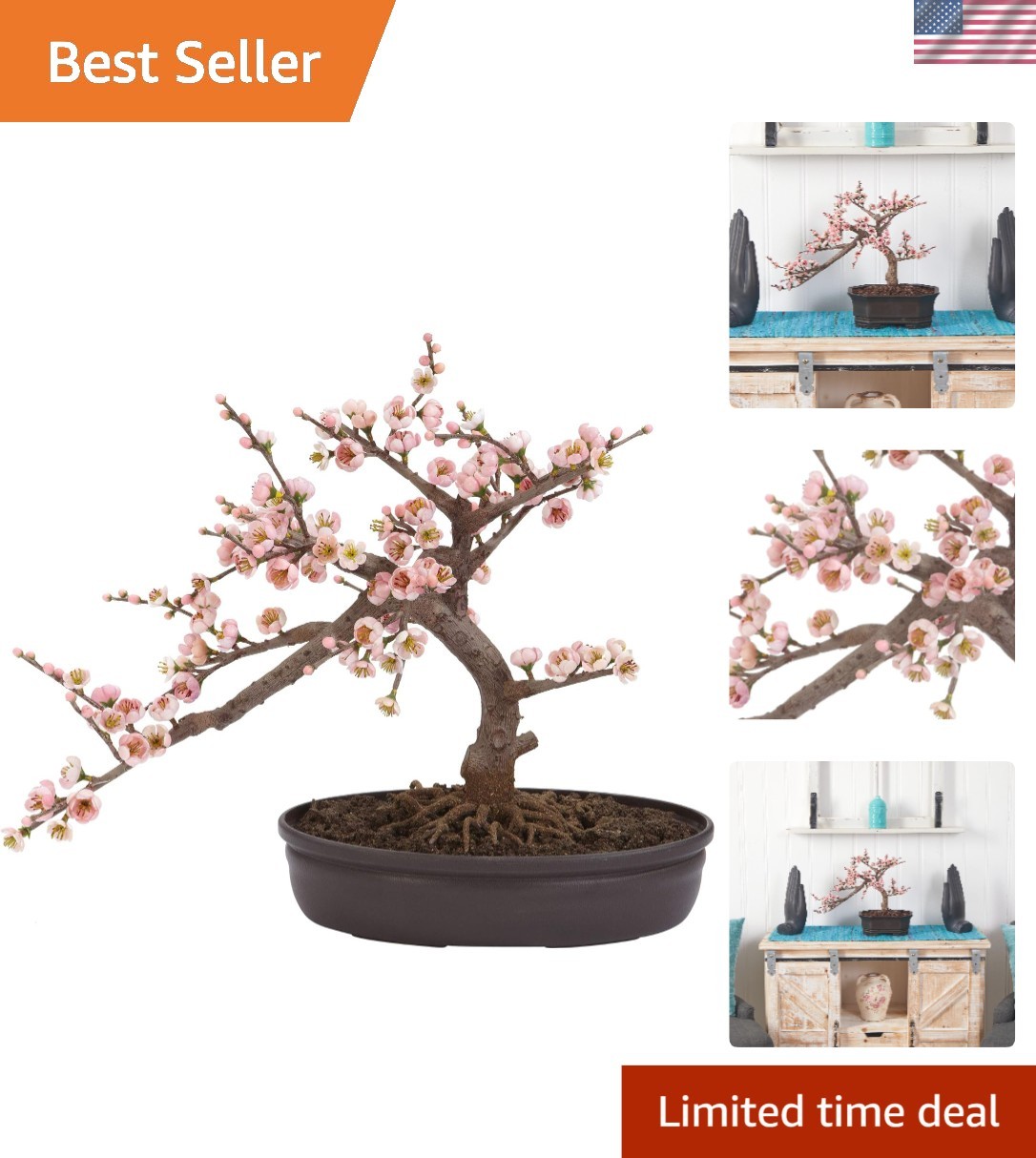 Realistic Artificial Cherry Blossom Bonsai Tree with Bendable Branches – 17.5″W