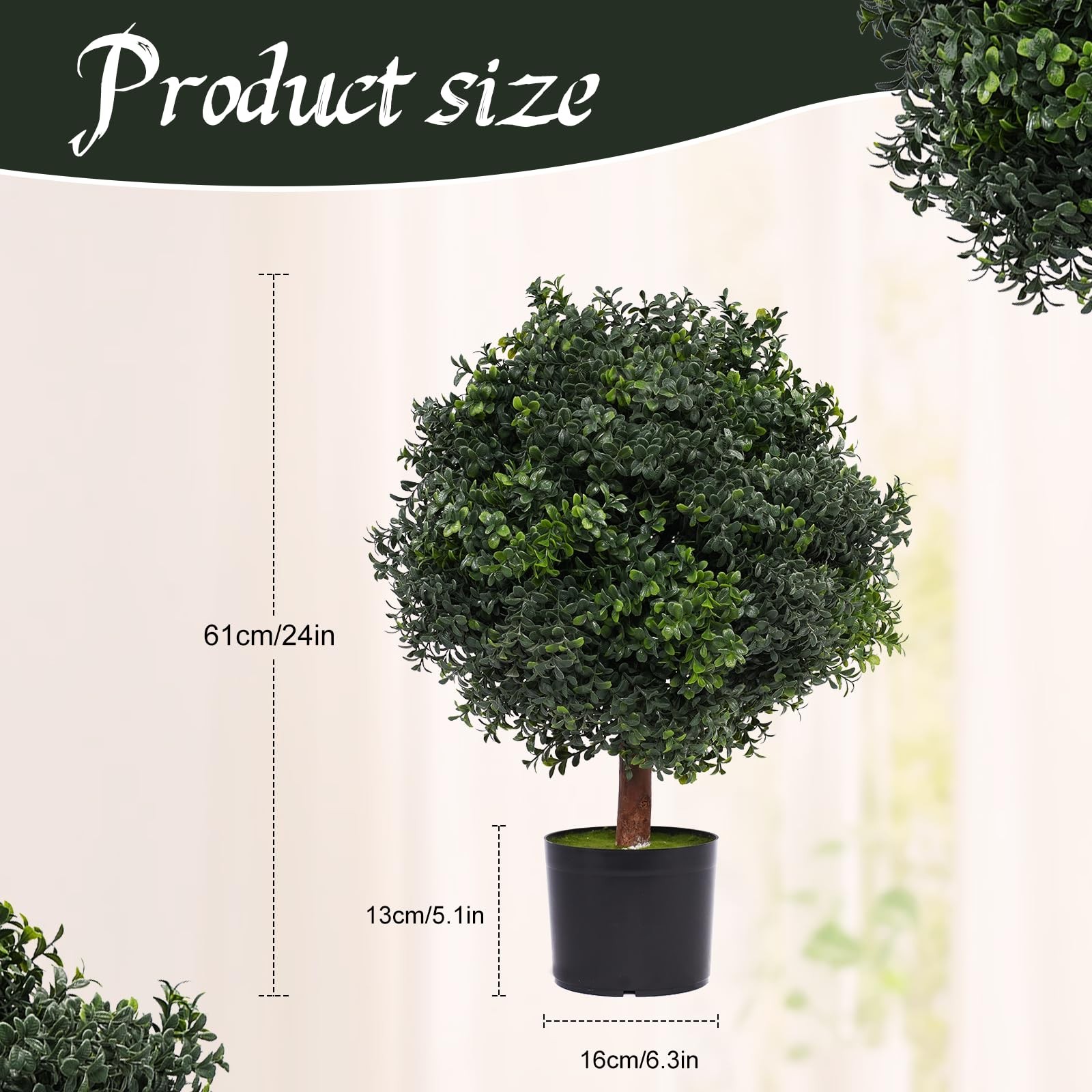 Silk Tree Warehouse One 2 Foot Outdoor Artificial Boxwood Ball Topiary Bush P…