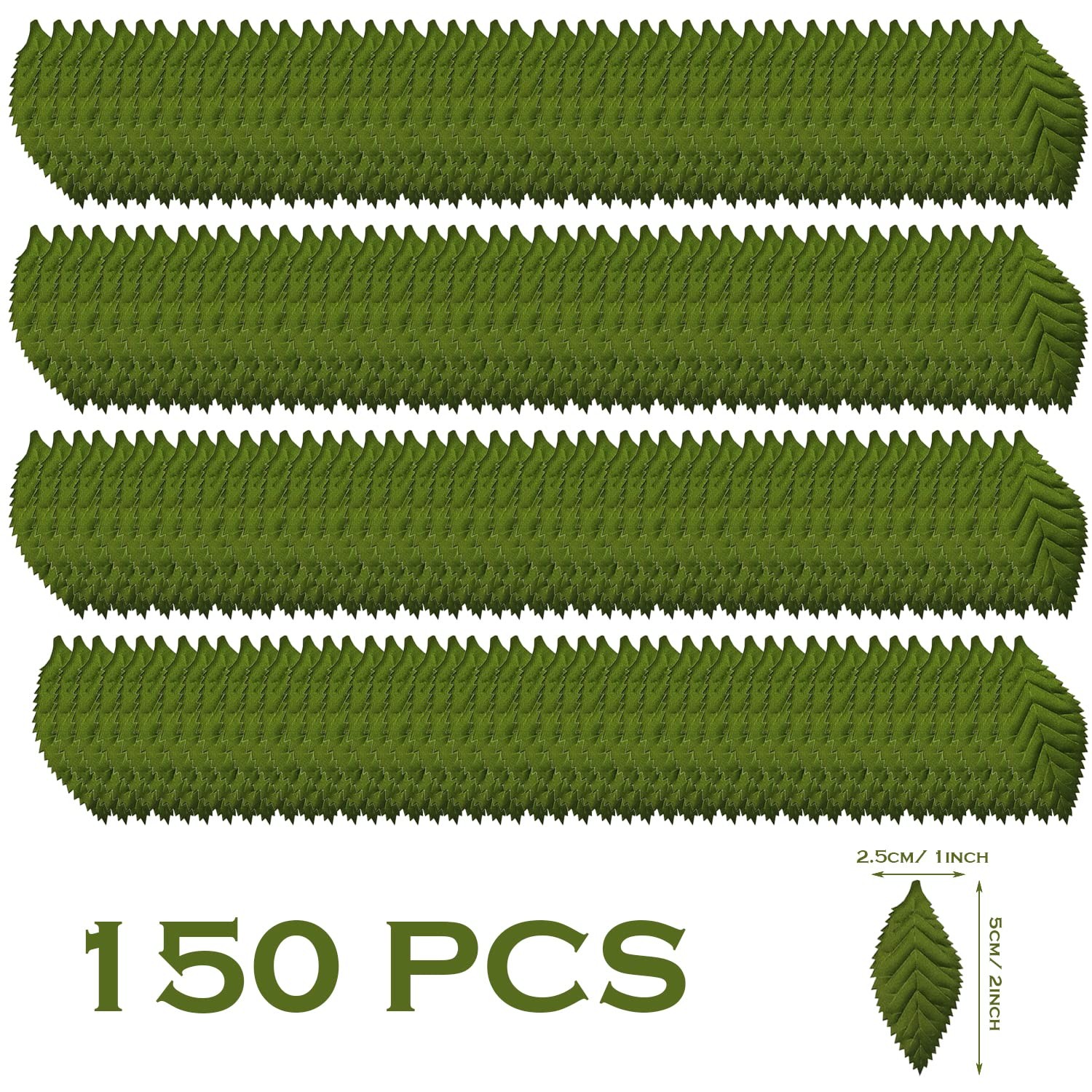 150 PCS Artificial Silk Green Leaves Fabric Fake Leaves Green Artificial Leav…