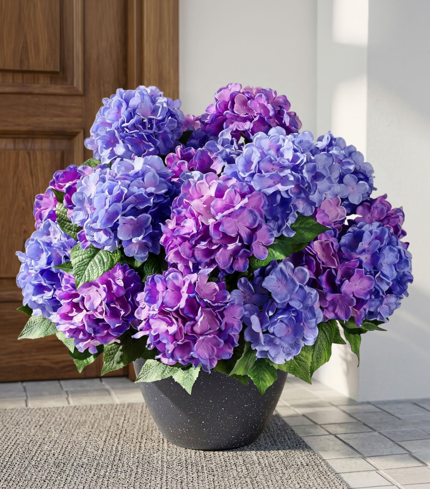 Artificial Flowers for Outdoors, 4 PCS Purple Blue Fake Silk Hydrangea Flower…