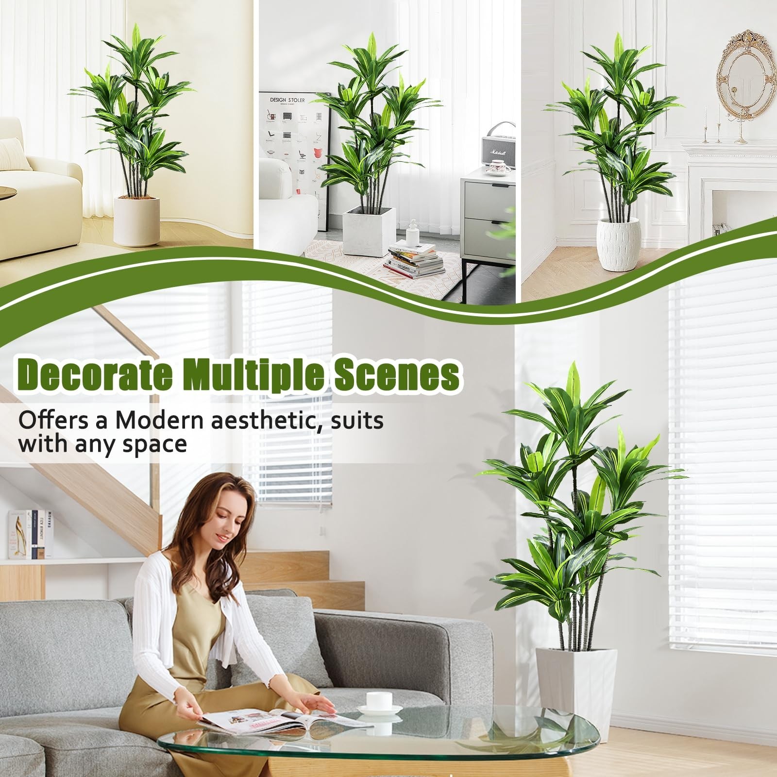 Dracaena Artificial Plant Indoor 4FT – Large Tropical Fake Tree with Lifelike…
