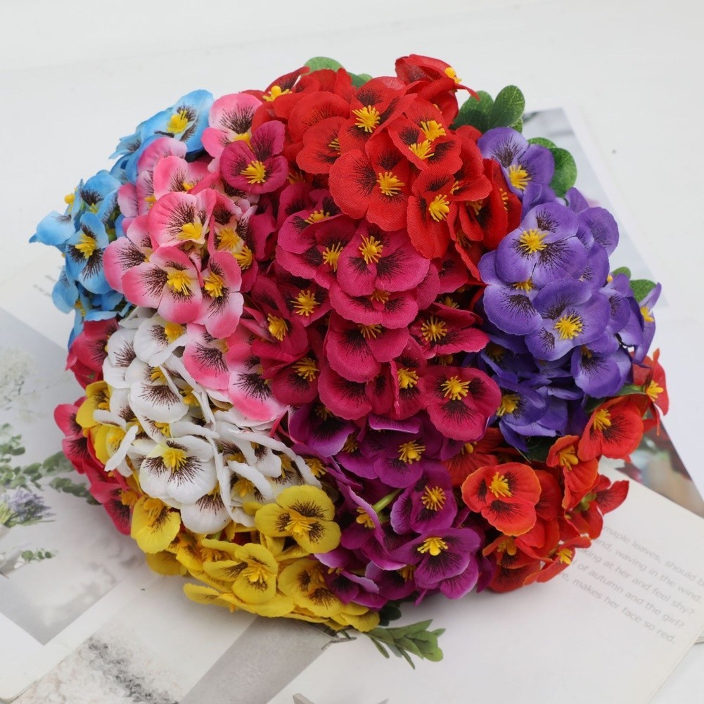Silk Pansy Artificial Flowers Mixed with Butterfly Orchid for Table Decor