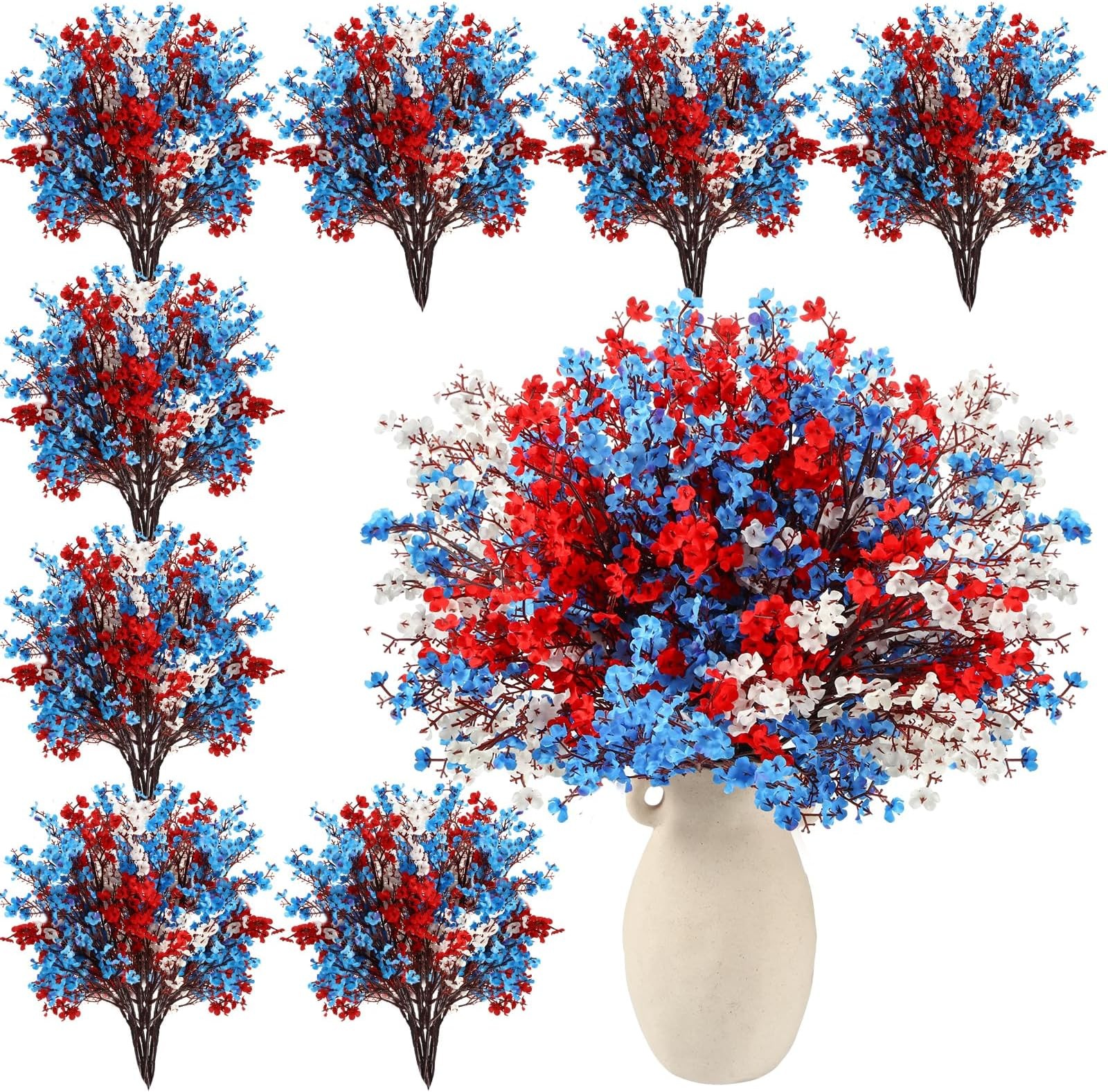 Lyrow 24 Pcs Red Blue White Patriotic Artificial Flowers 4th of July Table Ce…