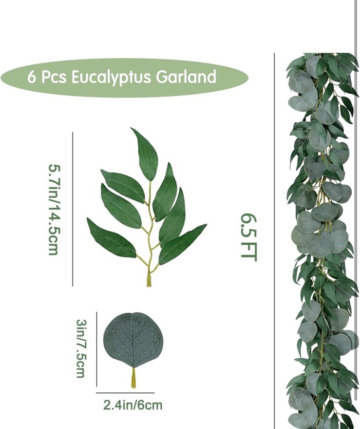 Trimgrace 6 Pack 6.5 Feet Artificial Eucalyptus Garland with Willow Leaves Faux