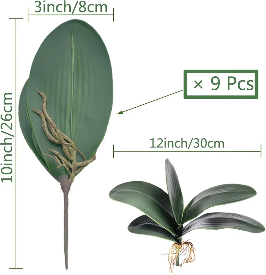 9 Pcs Big Size Artificial Green Phalaenopsis Artificial Orchid Leaves Green Plan