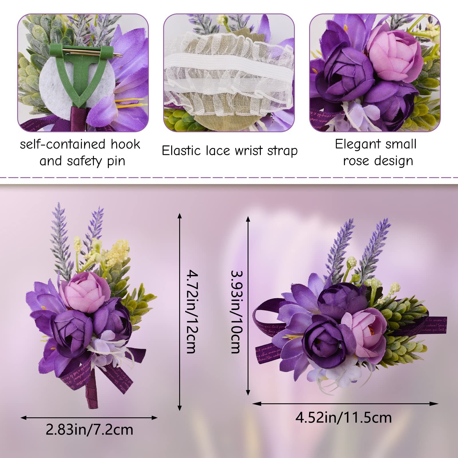 Wrist Corsage and Boutonniere Set, 1 Set Small Rose Purple Hand Flower for Pr…