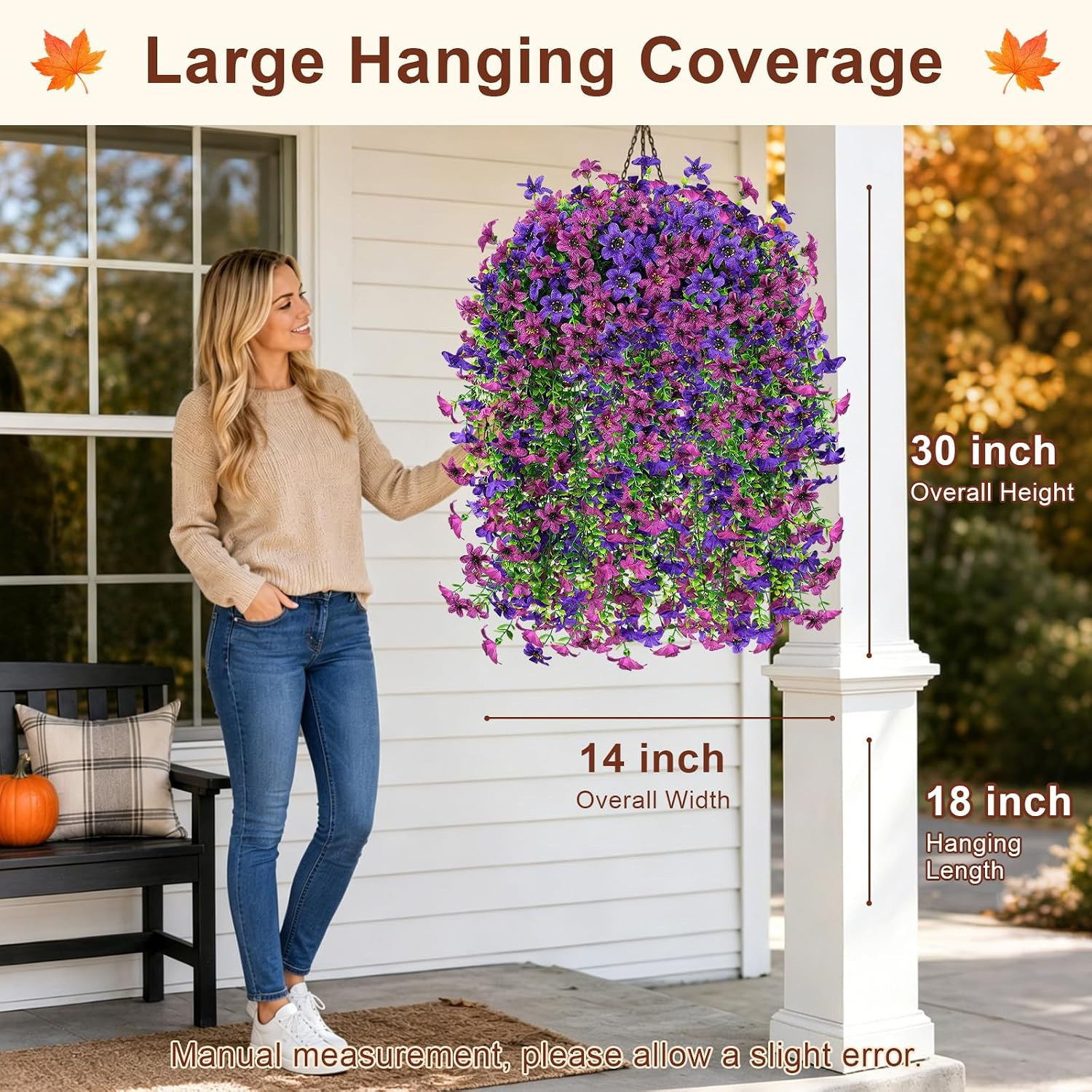 UV Resistant Artificial Hanging Mums – 4 PCS Double Purple Faux Flowers