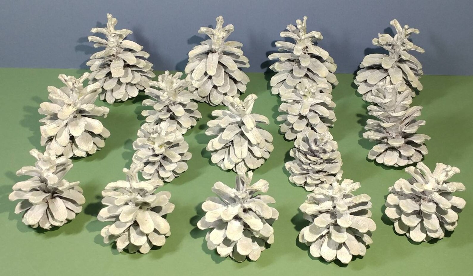15 White Glowing in the Dark Glittered Pine Cones Hand Painted Natural Pinecones